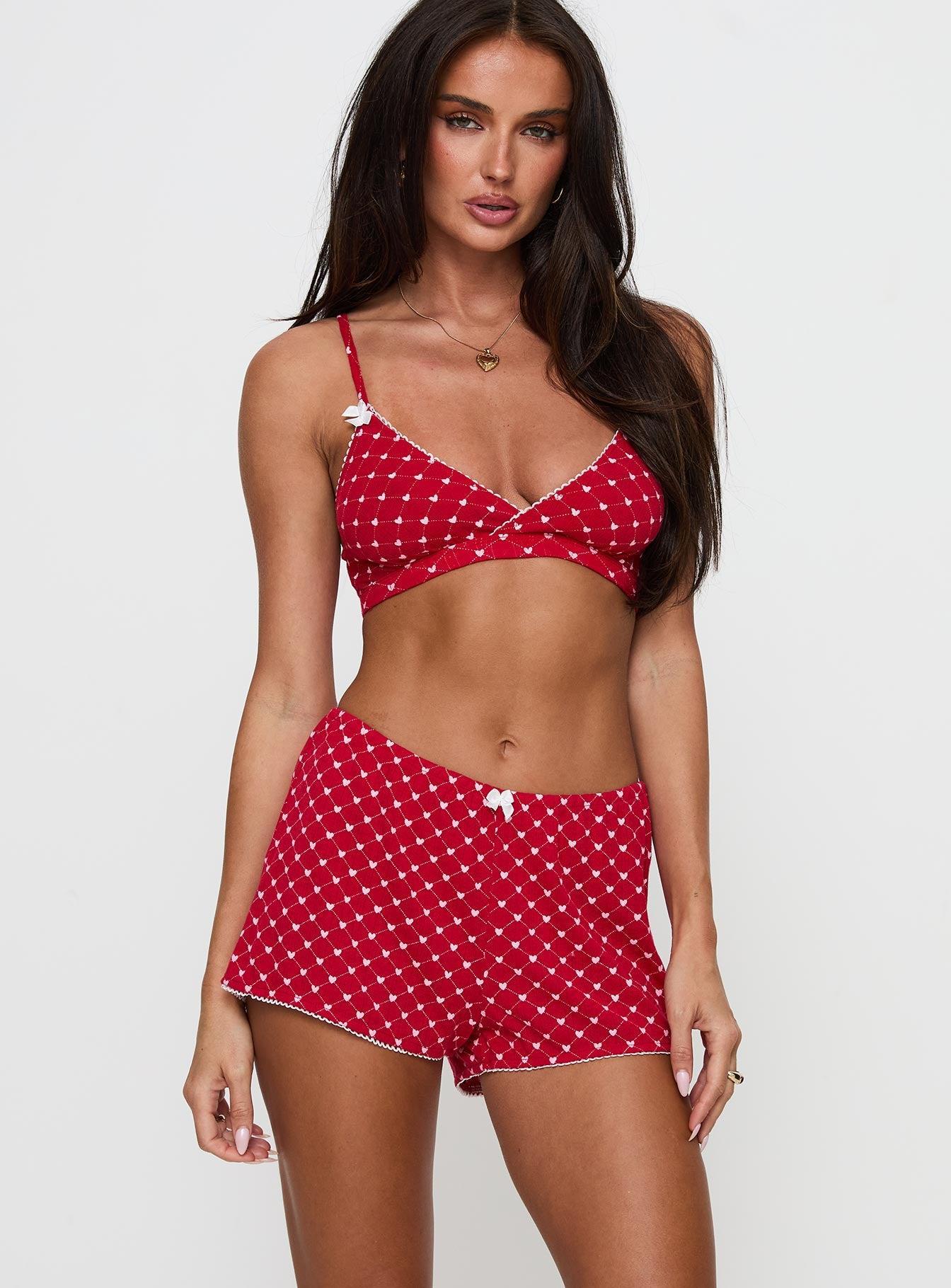Slow Start Pointelle Sleep Short Red Product Image