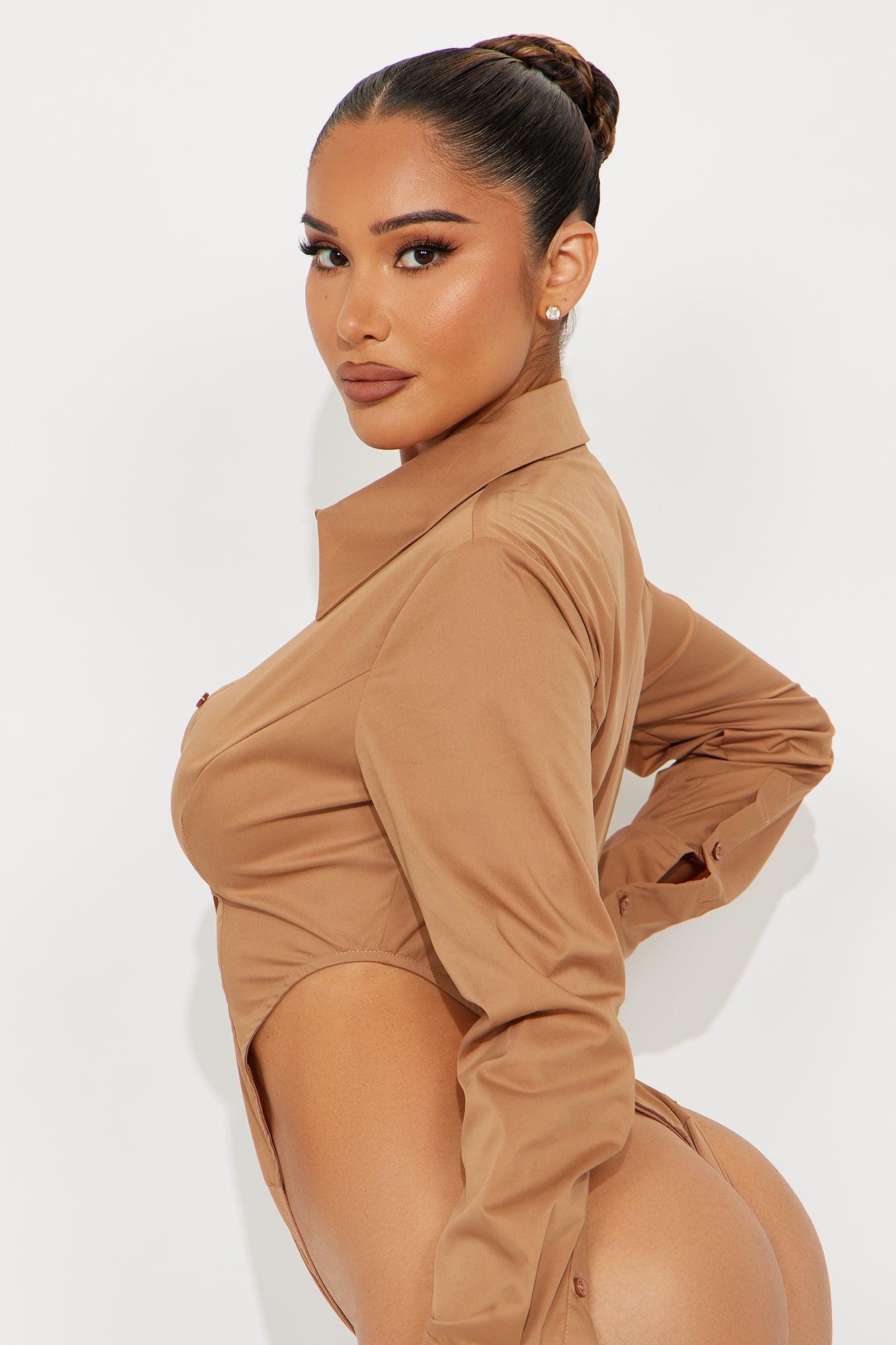 It's Go Time High Cut Poplin Bodysuit - Mocha Product Image