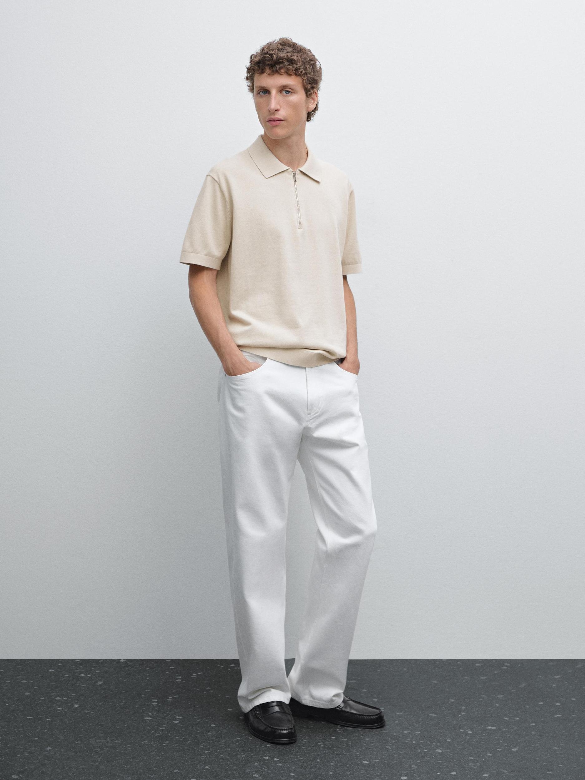 Cotton knit quarter-zip polo shirt Product Image