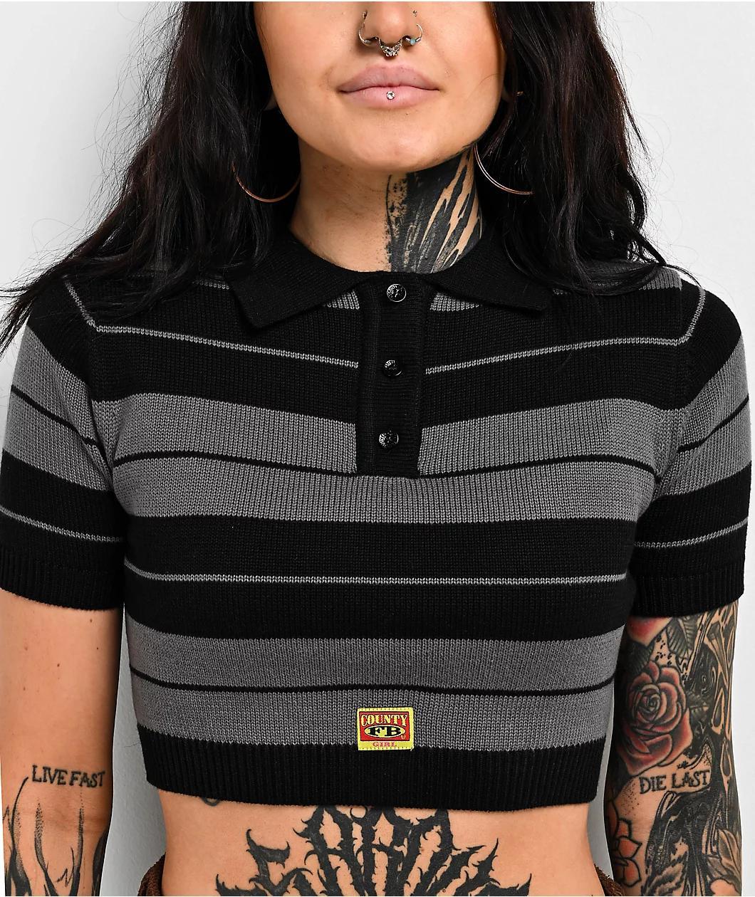 FB County Charlie Brown Grey & Black Crop Polo Shirt Product Image