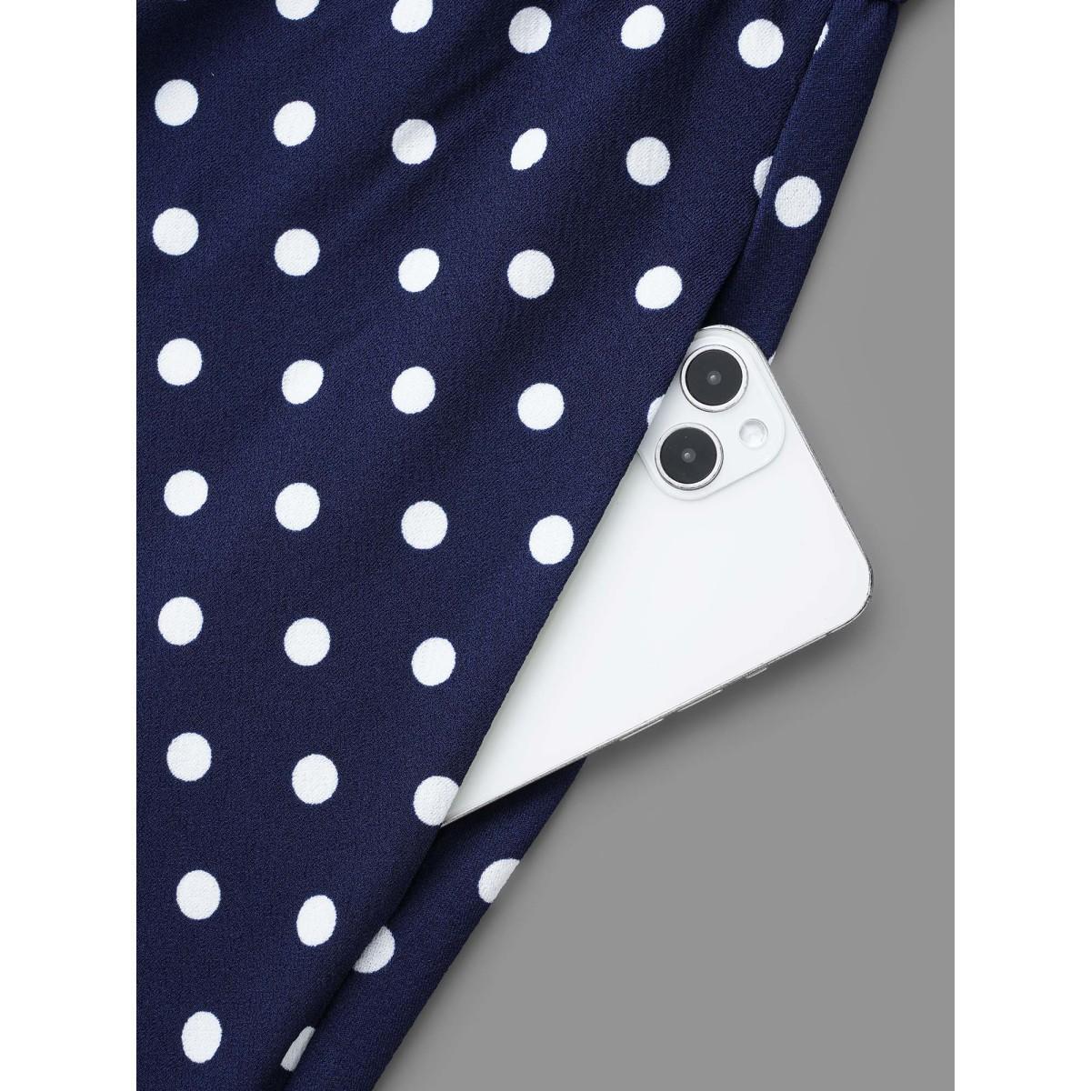Plus Size V Neck Polka Dot Midi Dress DarkBlue Women Casual Non Knit Dresses Bloomchic 28/5X Product Image
