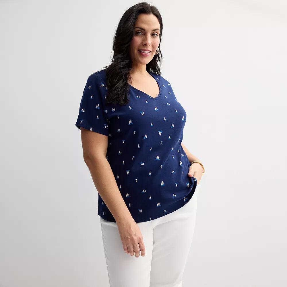 Plus Size Croft & Barrow® Essential V-Neck Top, Women's, Size: 4XL, Blue Wave Stripe Product Image
