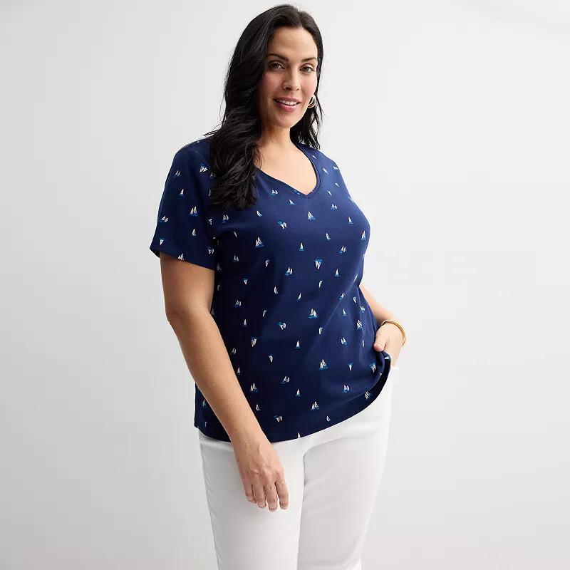 Plus Size Croft & Barrow® Essential V-Neck Top, Women's, Size: 4XL, Blue Wave Stripe Product Image
