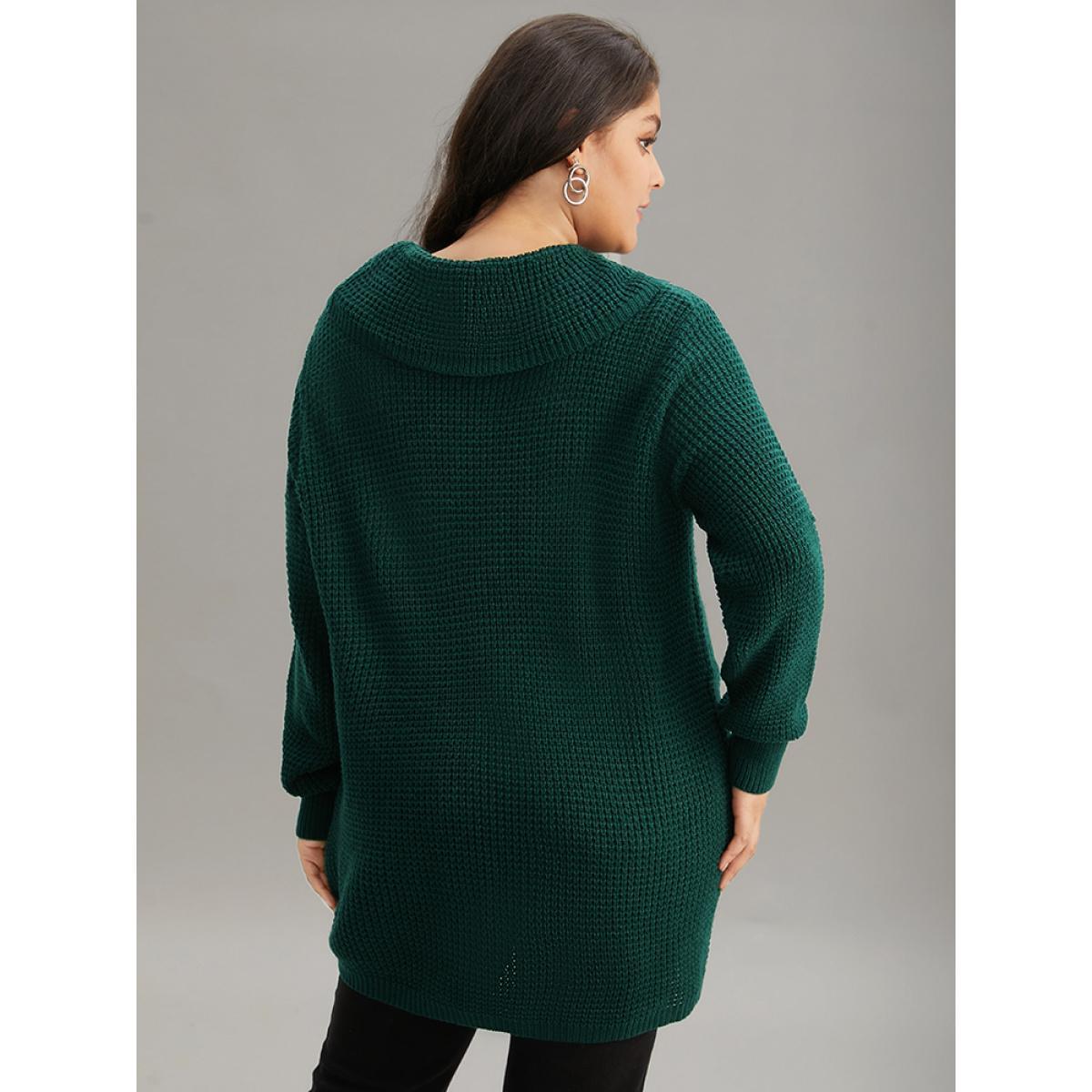 Plus Size Supersoft Essentials Anti-Pilling Button Detail Pullover DarkGreen Women Casual Loose Long Sleeve Lapel Collar Everyday Pullovers BloomChic 22-24/3X Product Image