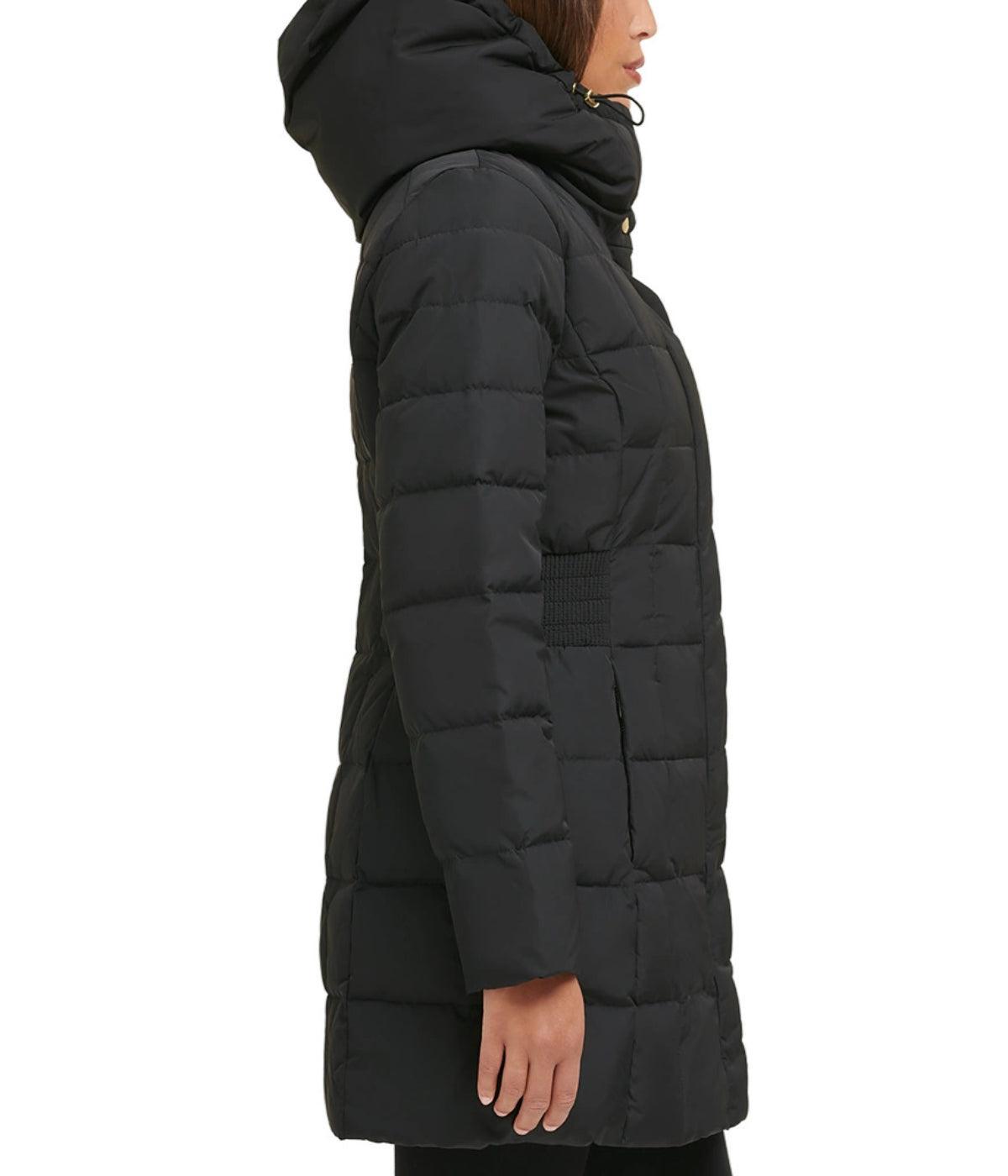 Box Quilt Down Zip Front Coat Dark Black Product Image
