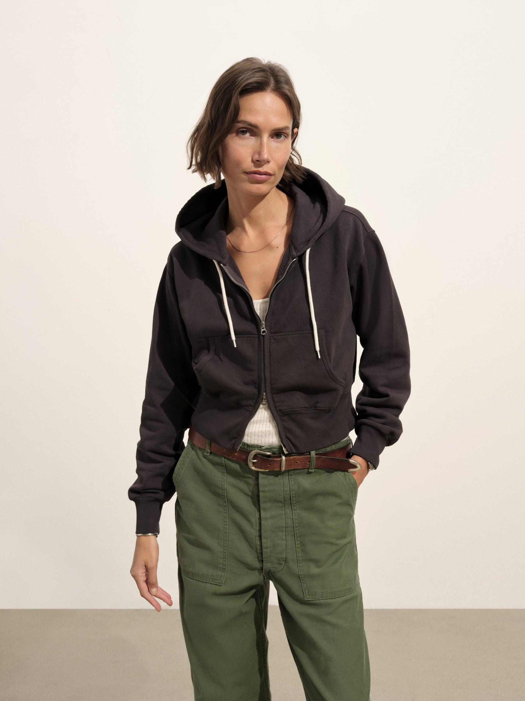 Soft Black Venice Wash Vintage Interloop Full-Zip Hoodie Product Image