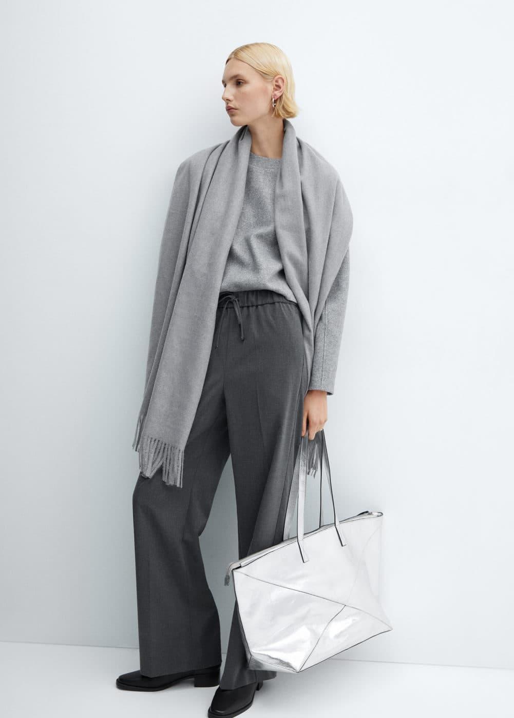 Mango Womens Elastic Waist Wideleg Pants Product Image