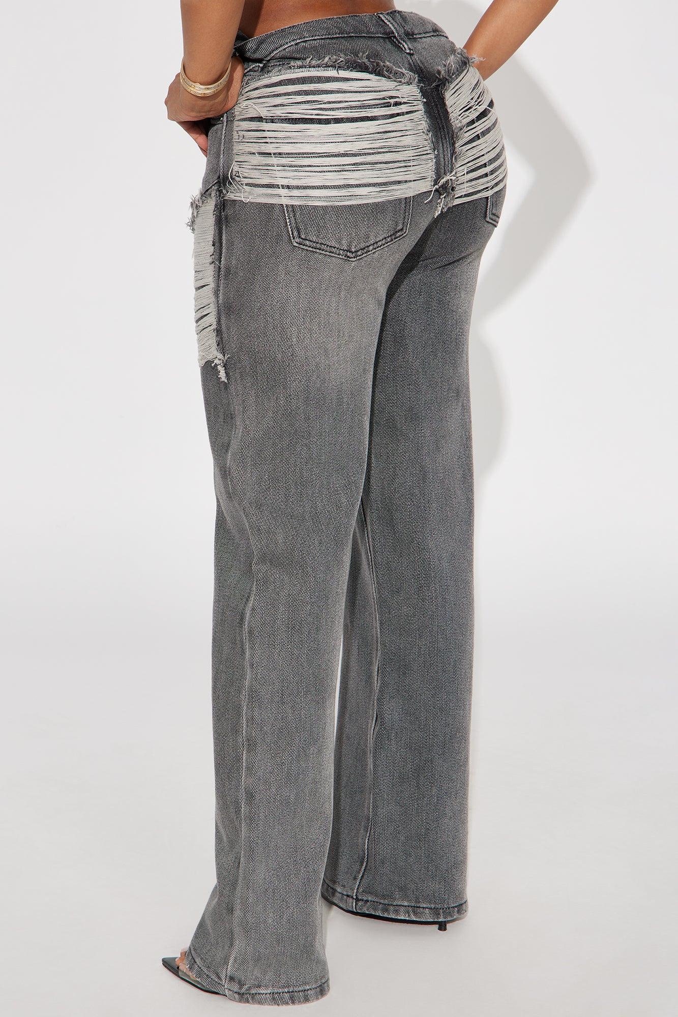 Tear It Up Loose Ripped Wide Leg Jeans - Grey Female Product Image
