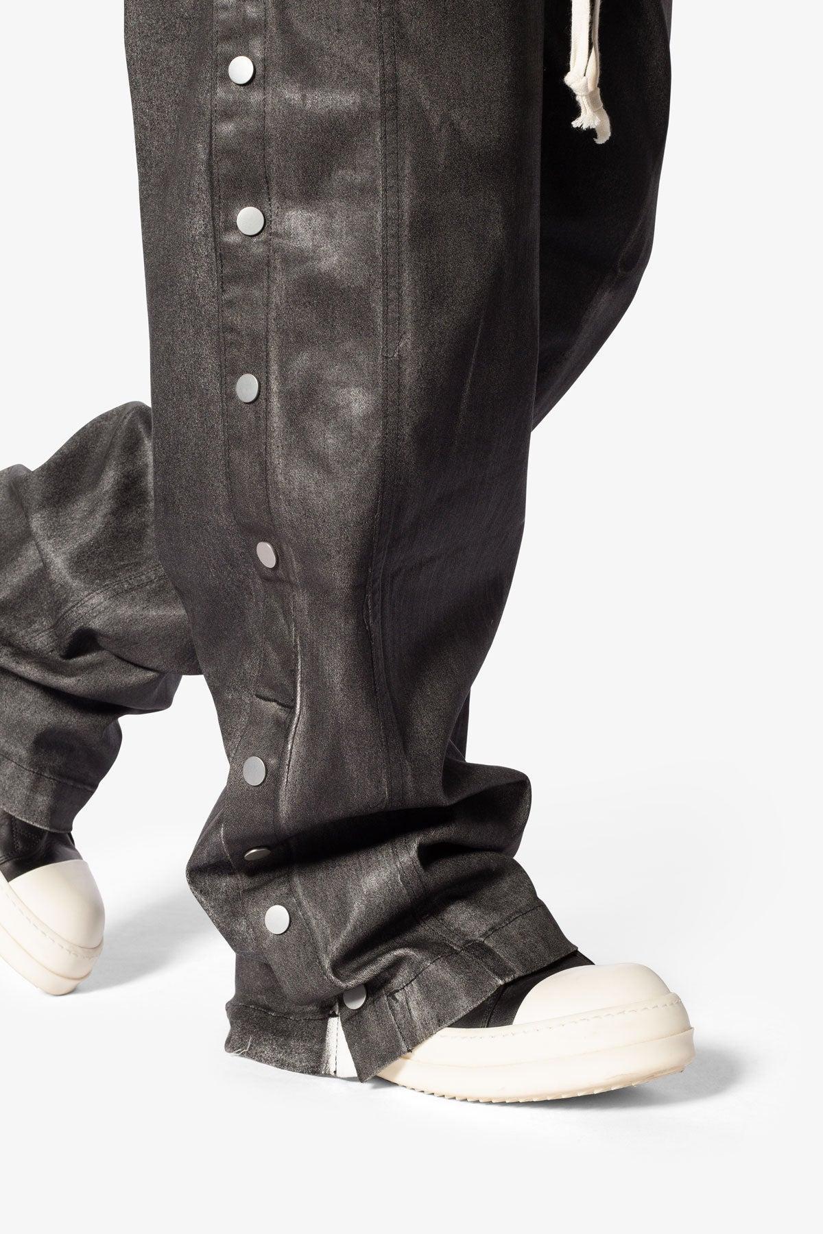 Snap Panel Coated Pants - Washed Black Product Image