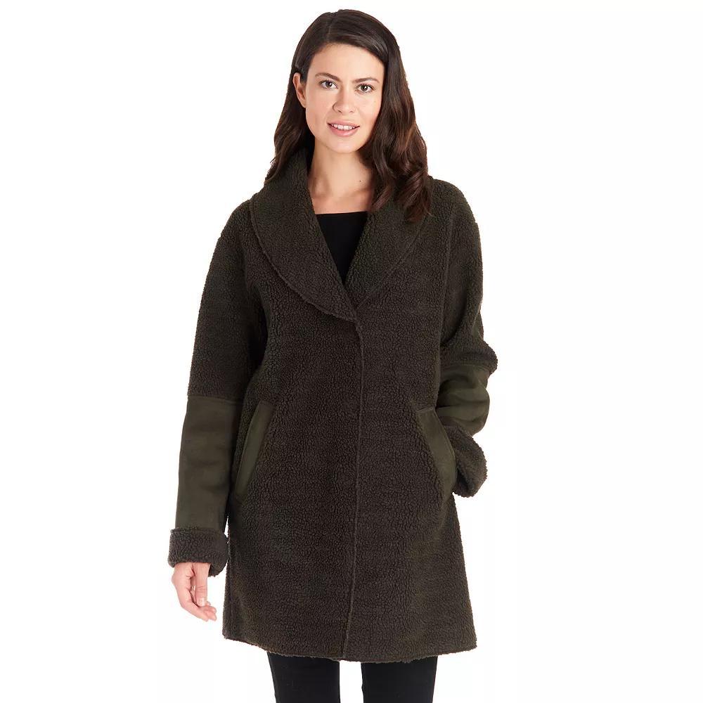Womens Fleet Street Faux-Shearling Shawl Collar Coat Green Product Image