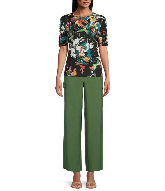 Investments Petite Size Knit Floral Garden Gestures Elbow Length Sleeve Crew Neck Top Product Image