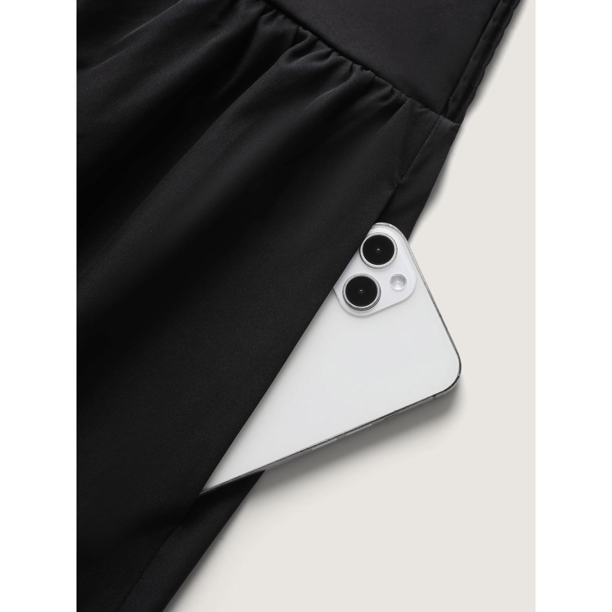 Plus Size Wide Cinched-Waist Solid Midi Skirt Women Black Gathered Low stretch Side seam pocket Everyday-Elegant Skirts BloomChic 26/4X Product Image