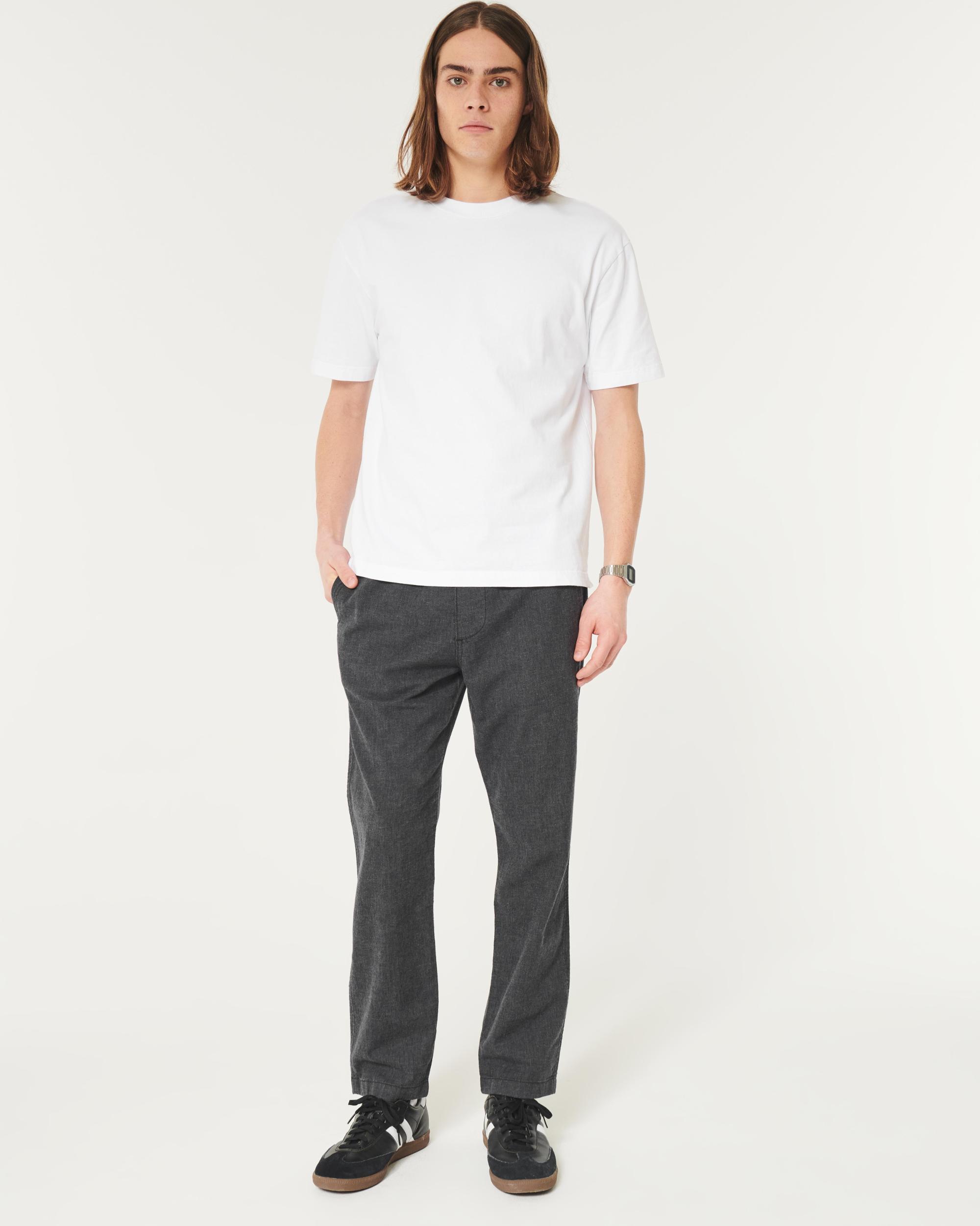 Slim Straight Linen-Blend Pull-On Pants Product Image