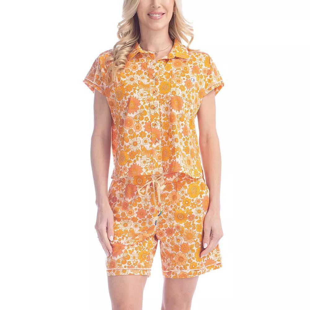Women's Ocean Pacific® Summer Lovin' French Terry Applique Pajama Top & Pajama Shorts Set, Size: Large, Floral Bliss Product Image