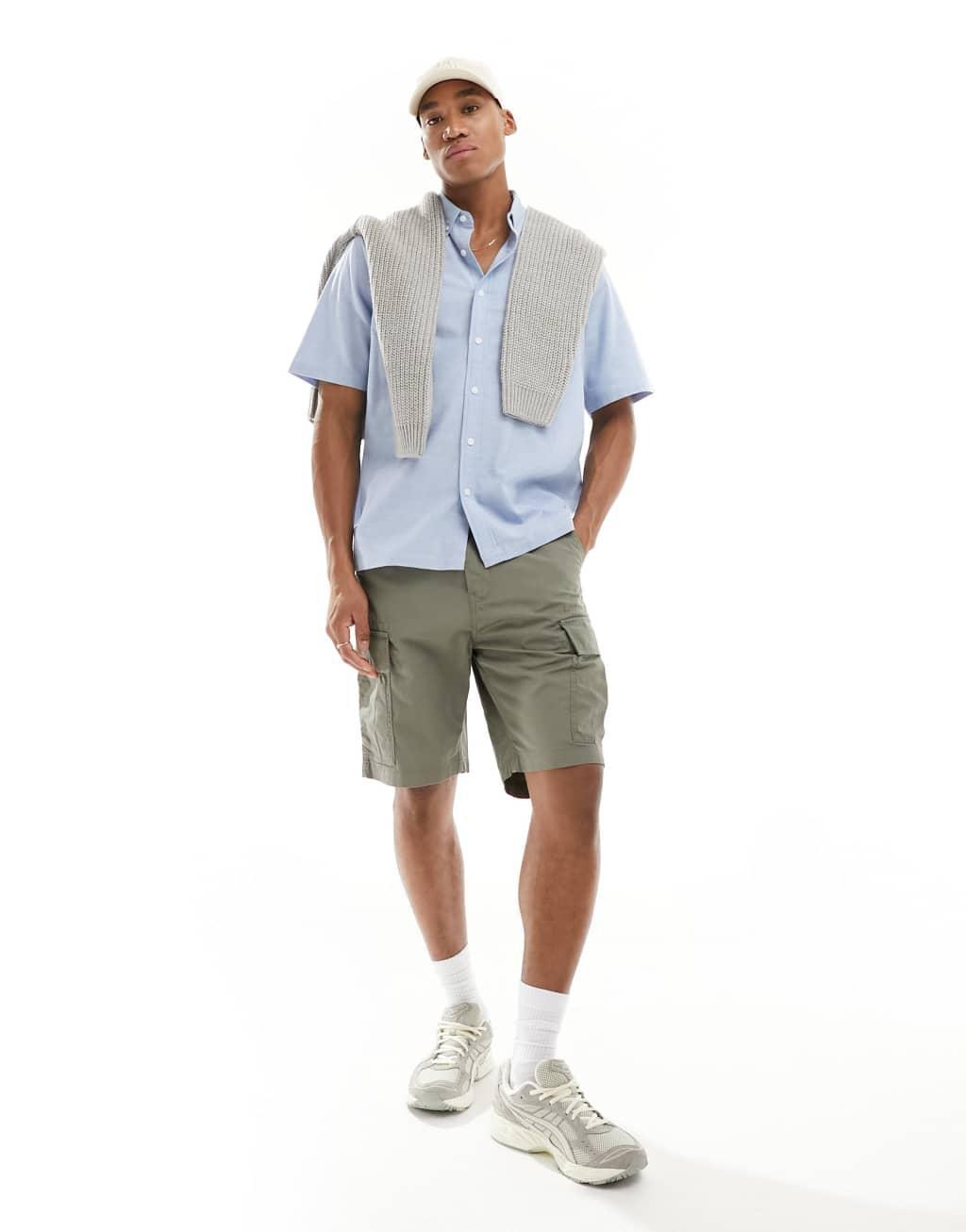 ASOS DESIGN relaxed short sleeve oxford shirt in light blue Product Image