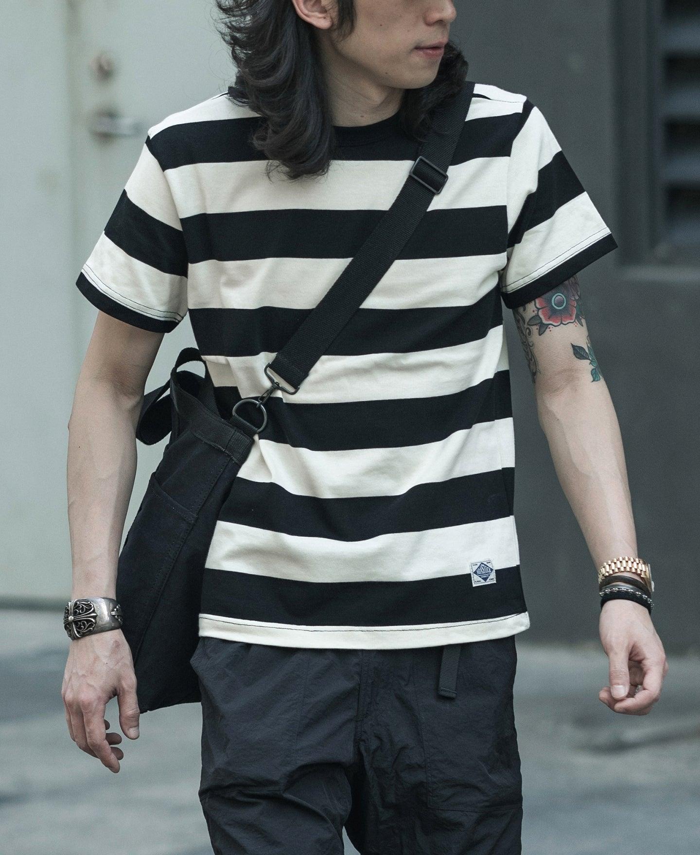 Heavyweight Cotton Wide Striped T-Shirt - Black/White Product Image