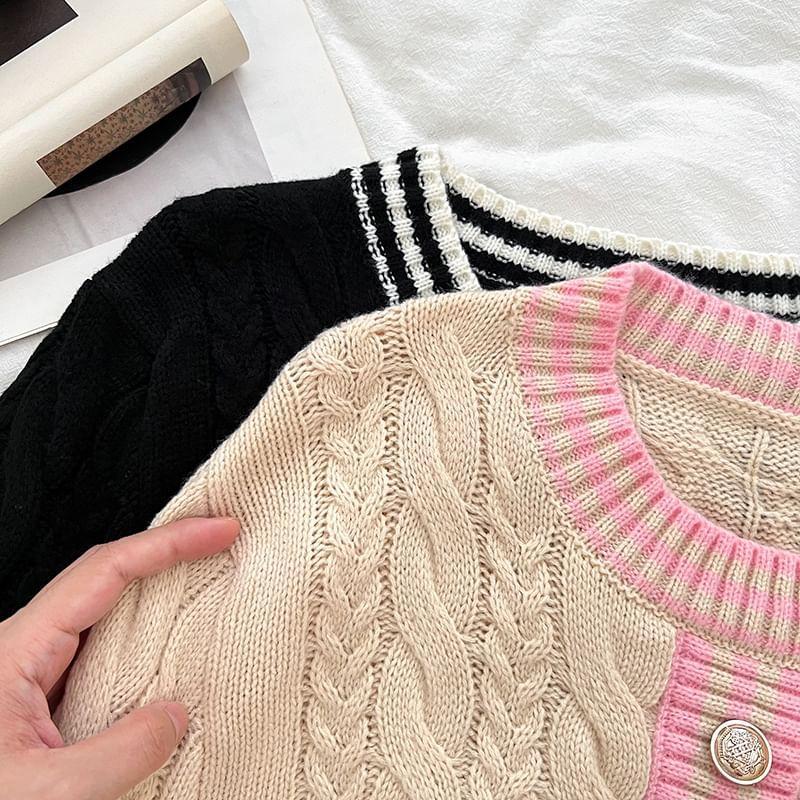 Long-Sleeve Cable Knit Button-Up Midi Dress Product Image