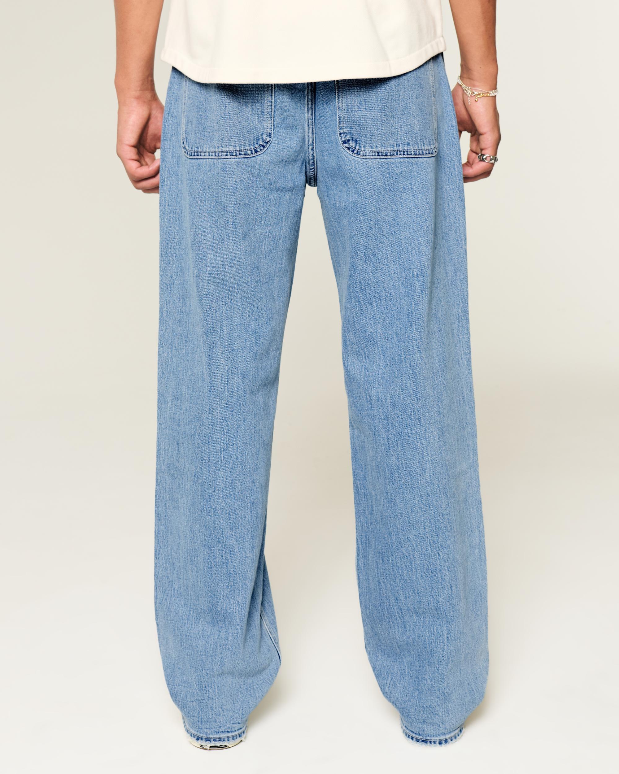 Medium Wash Embroidered Baggy Jeans Product Image