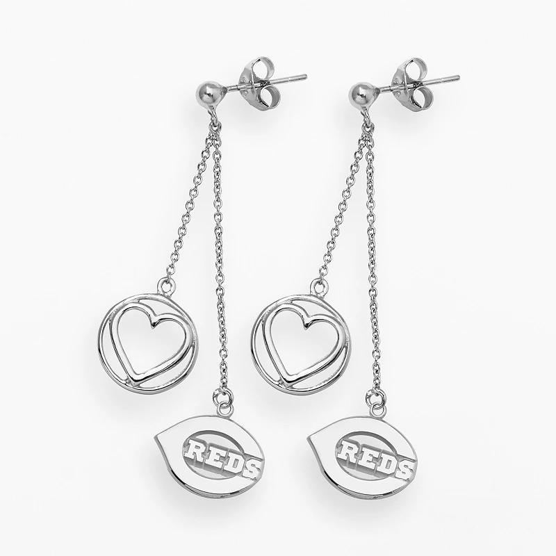 LogoArt Cincinnati Reds Beloved Sterling Silver Linear Drop Earrings, Womens, Grey Product Image