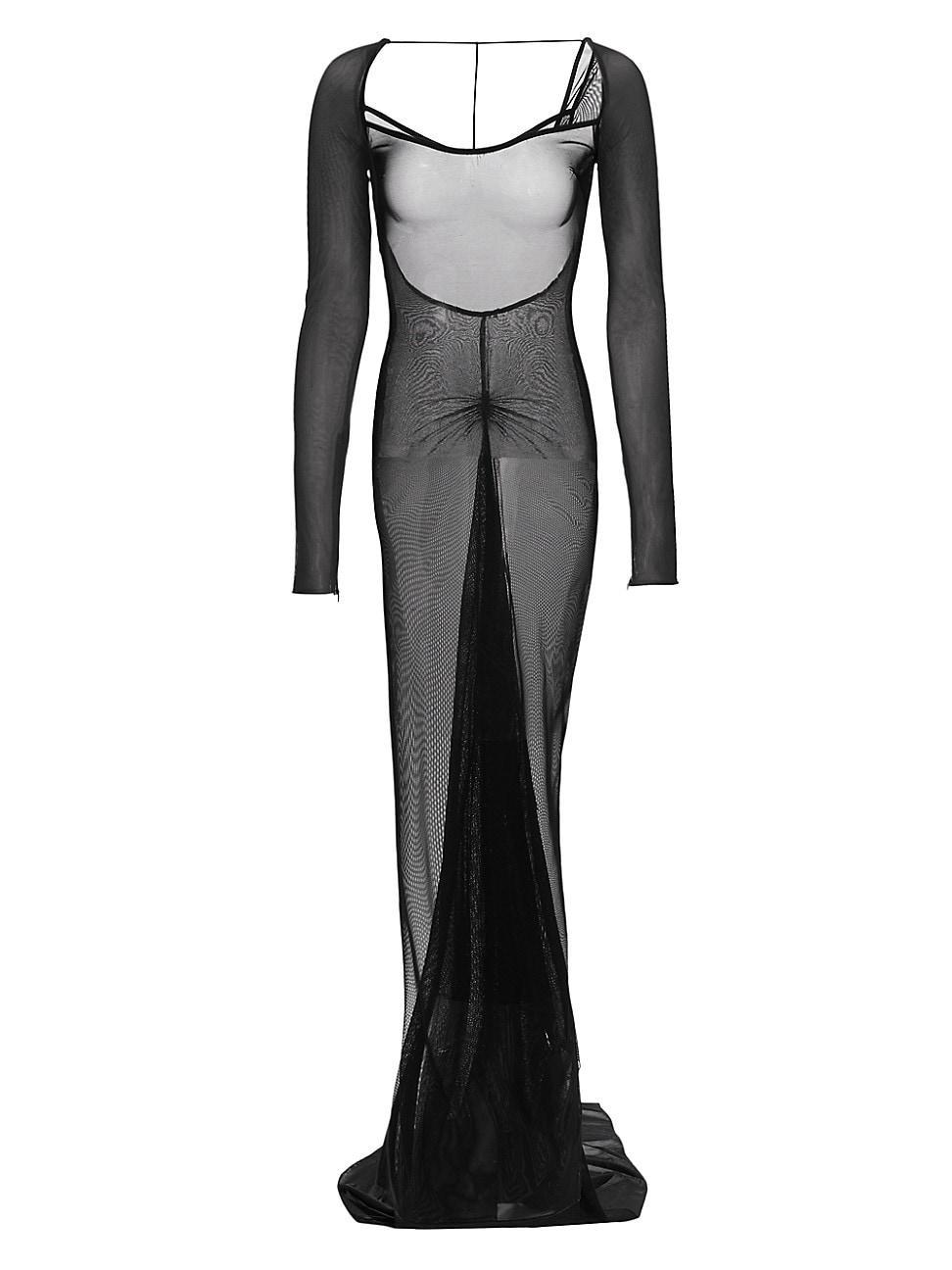 Womens Sheer Mesh Bustled Gown Product Image