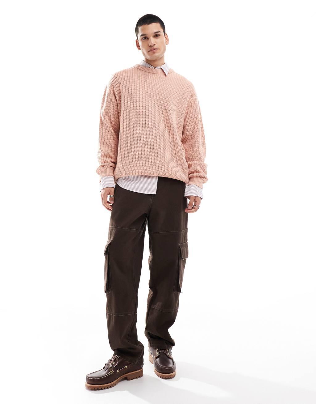 ASOS DESIGN knit oversized rib sweater in light pink Product Image