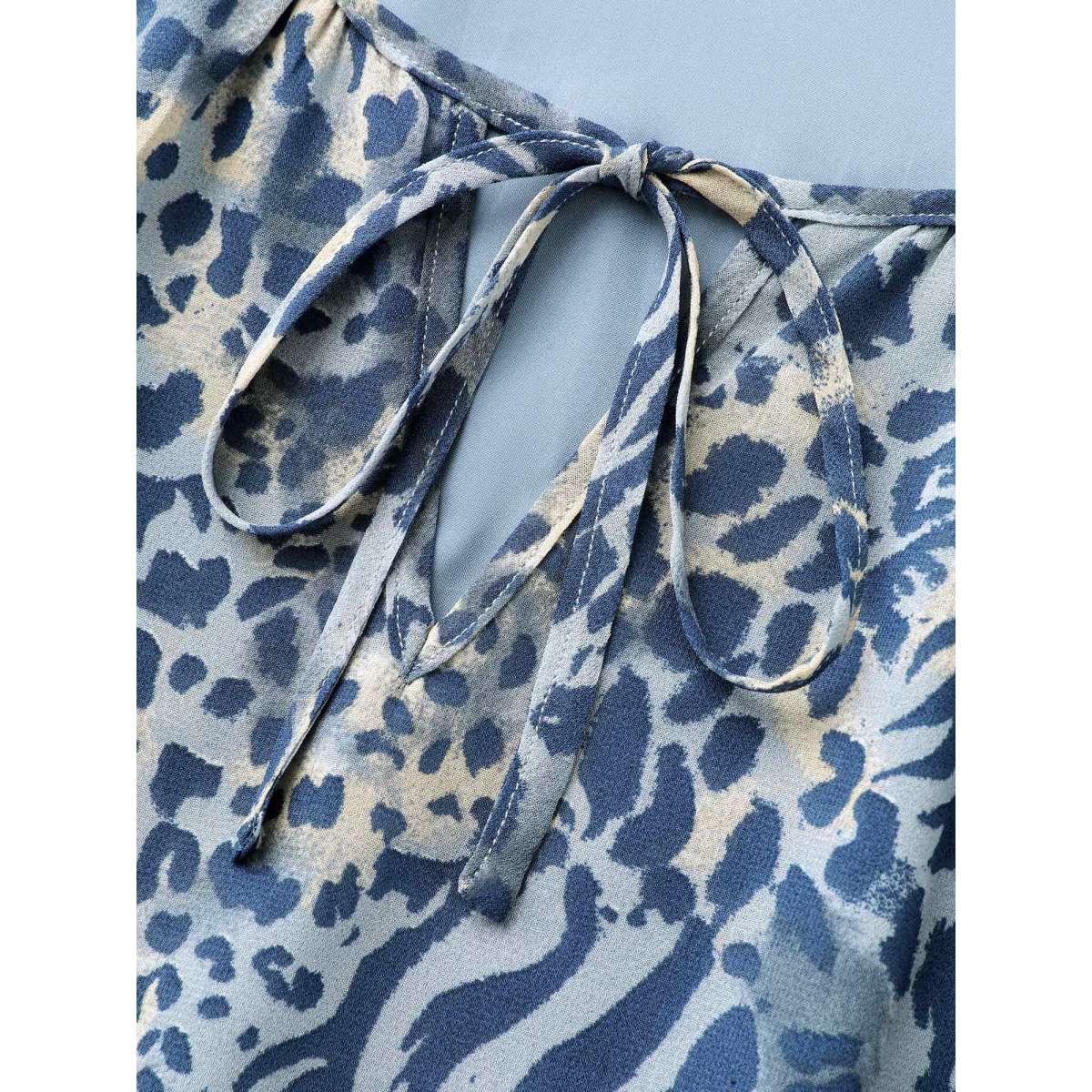 Plus Size Leopard Print Chiffon Tie Knot Dress Stone Women Elegant Tie knot V-neck Long Sleeve Curvy BloomChic 18-20/2X Product Image