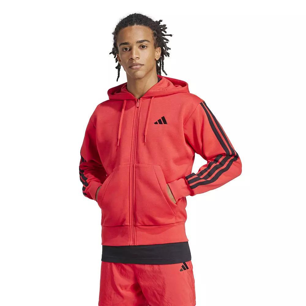 Men's adidas Essentials 3-Stripes Fleece Sportswear Zip Front Hoodie, Size: Medium, Medium Grey Grey Product Image