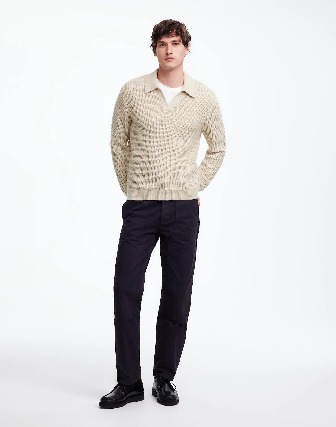 Johnny-Collar Sweater Polo Shirt in Waffle Knit Product Image