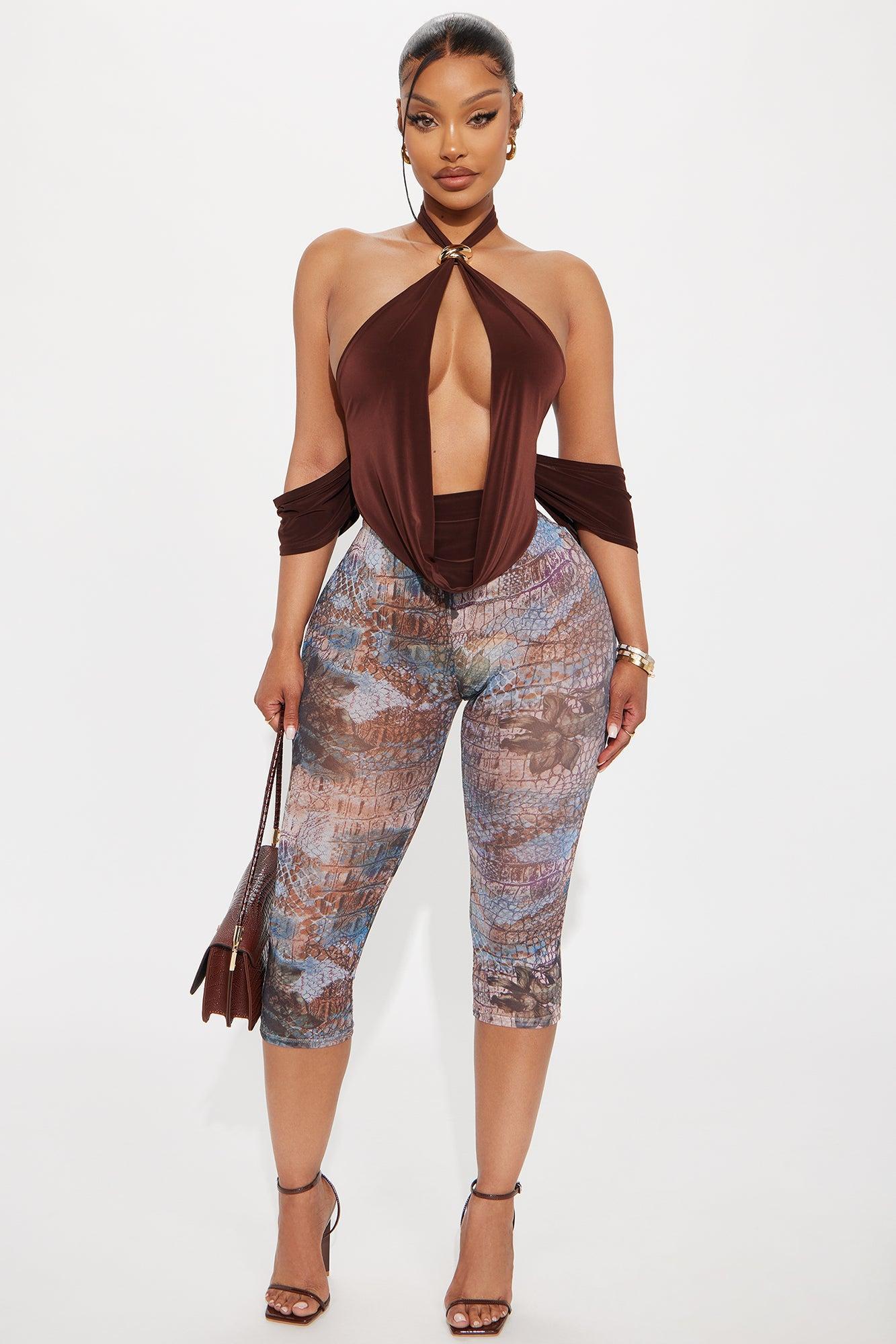 Joni Y Neck Backless Halter Top - Chocolate Product Image