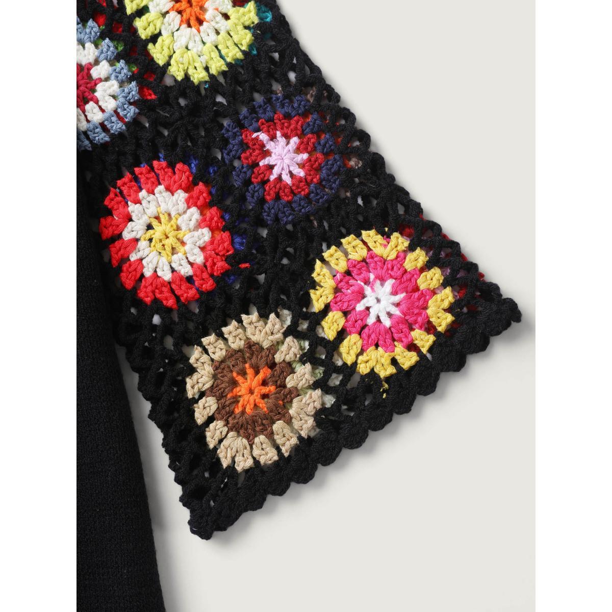 Plus Size Crochet Floral Tie Cut-Out Cardigan Black Women Loose Long Sleeve Everyday-Casual Cardigans BloomChic 12/L Product Image