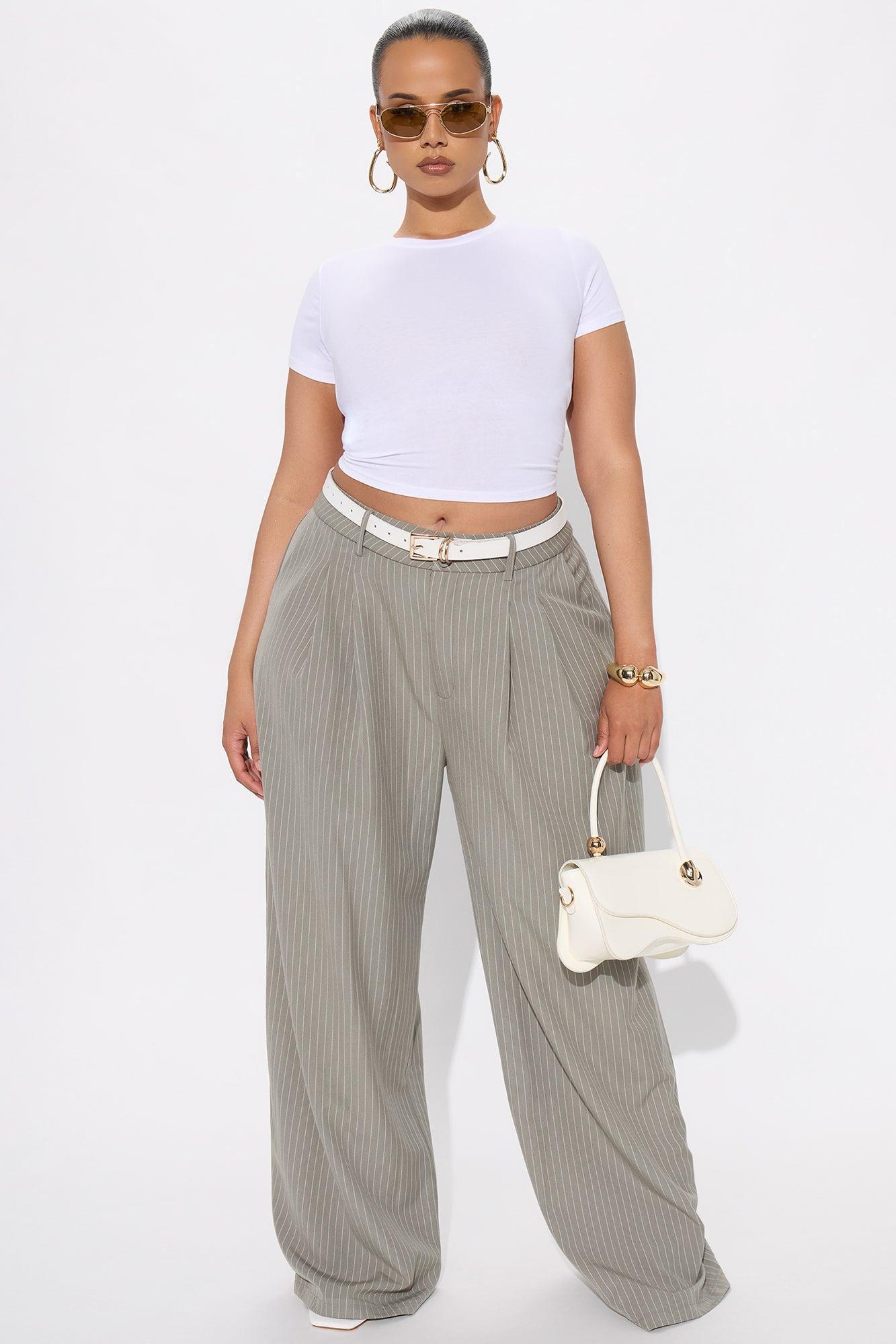 Office Meetings Crepe Wide Leg Pinstripe Trouser - Charcoal Product Image