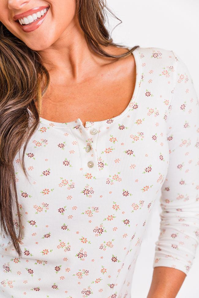 Best In Bloom Ivory Ribbed Floral Henley Top FINAL SALE Product Image