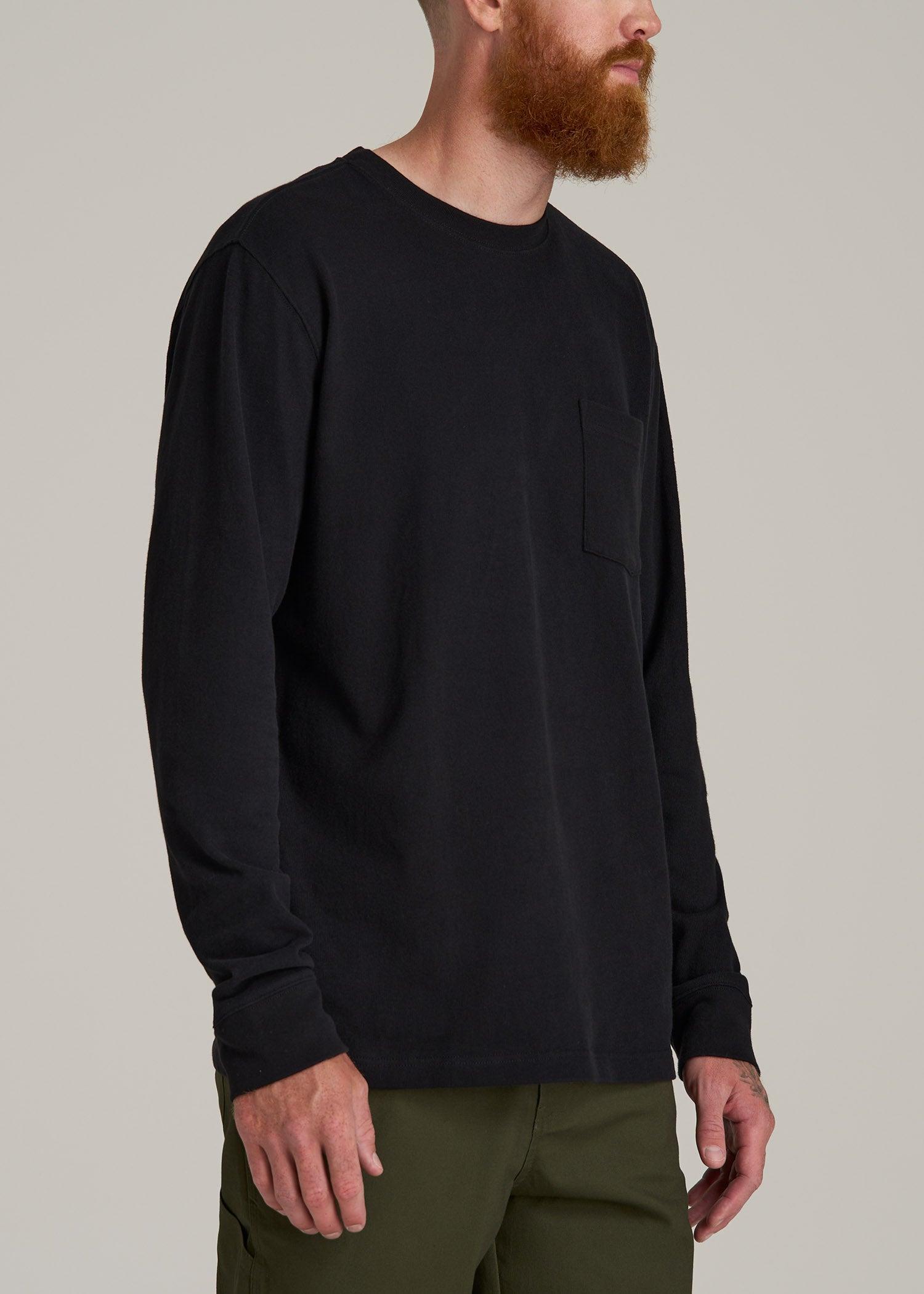 LJ&S Long Sleeve Workwear Pocket Tall Men's Tee in Black Product Image
