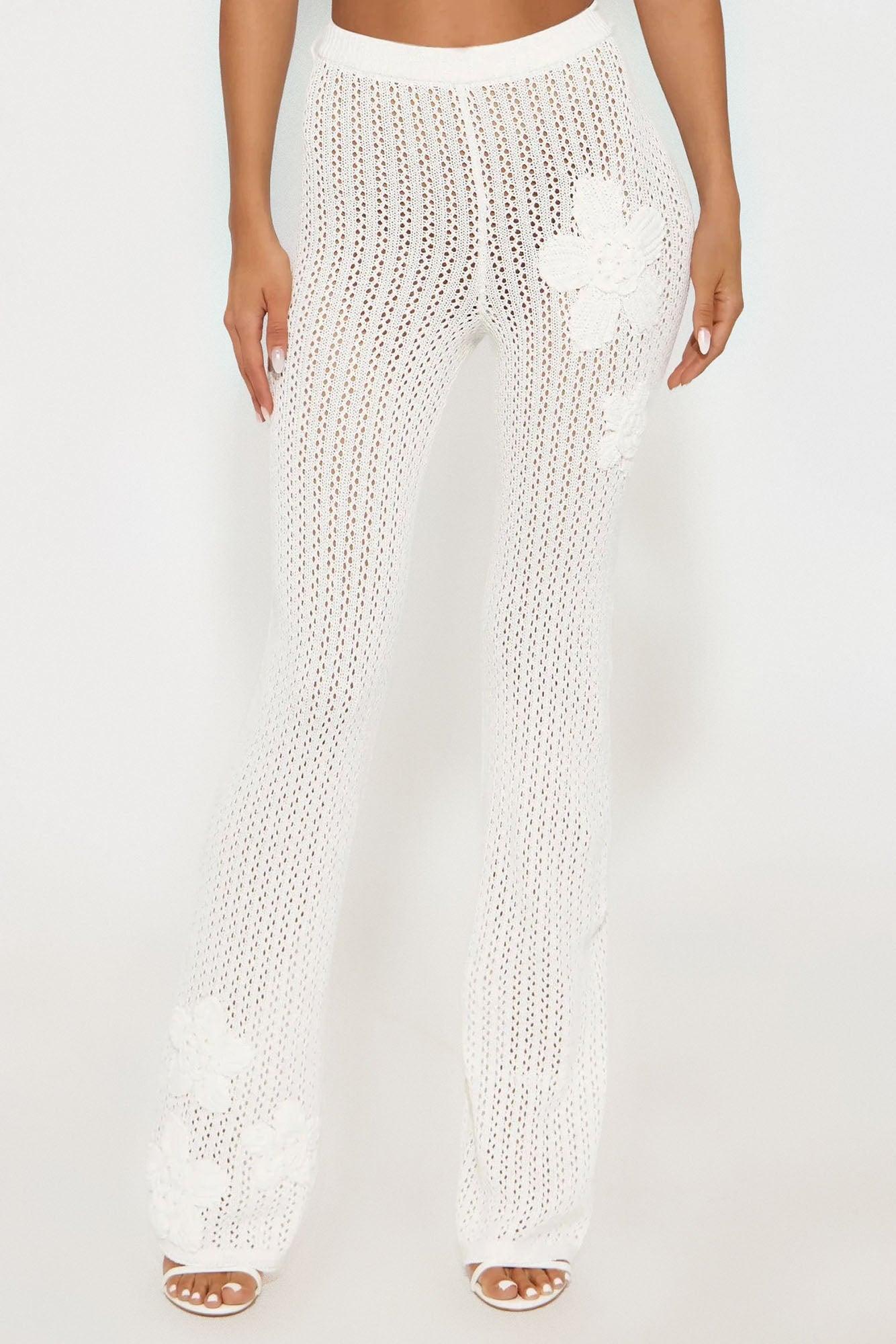 Island Breeze Embroidered Crochet Flare Pant - Cream Product Image