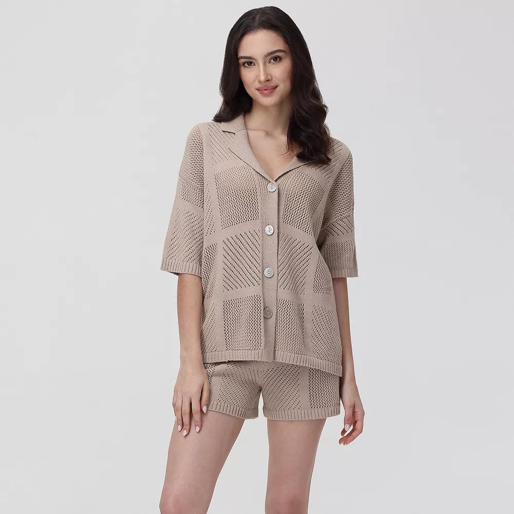 Women's Adyson Parker Notchneck Short Sleeve Woven Pointelle Pajama Shirt & Pajama Shorts, Girl's, Size: XL, Coriander Product Image