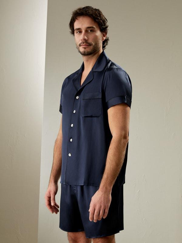 Contrast Trim Short Silk Pajama Set Product Image