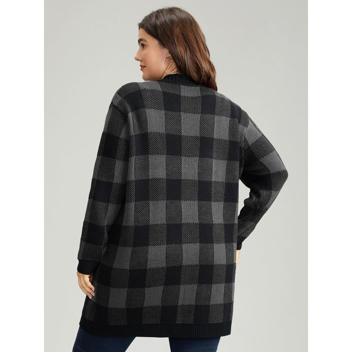 Plus Size Plaid Patched Pocket Loose Cardigan DimGray Women Casual Loose Long Sleeve Everyday Cardigans BloomChic 10/M Product Image