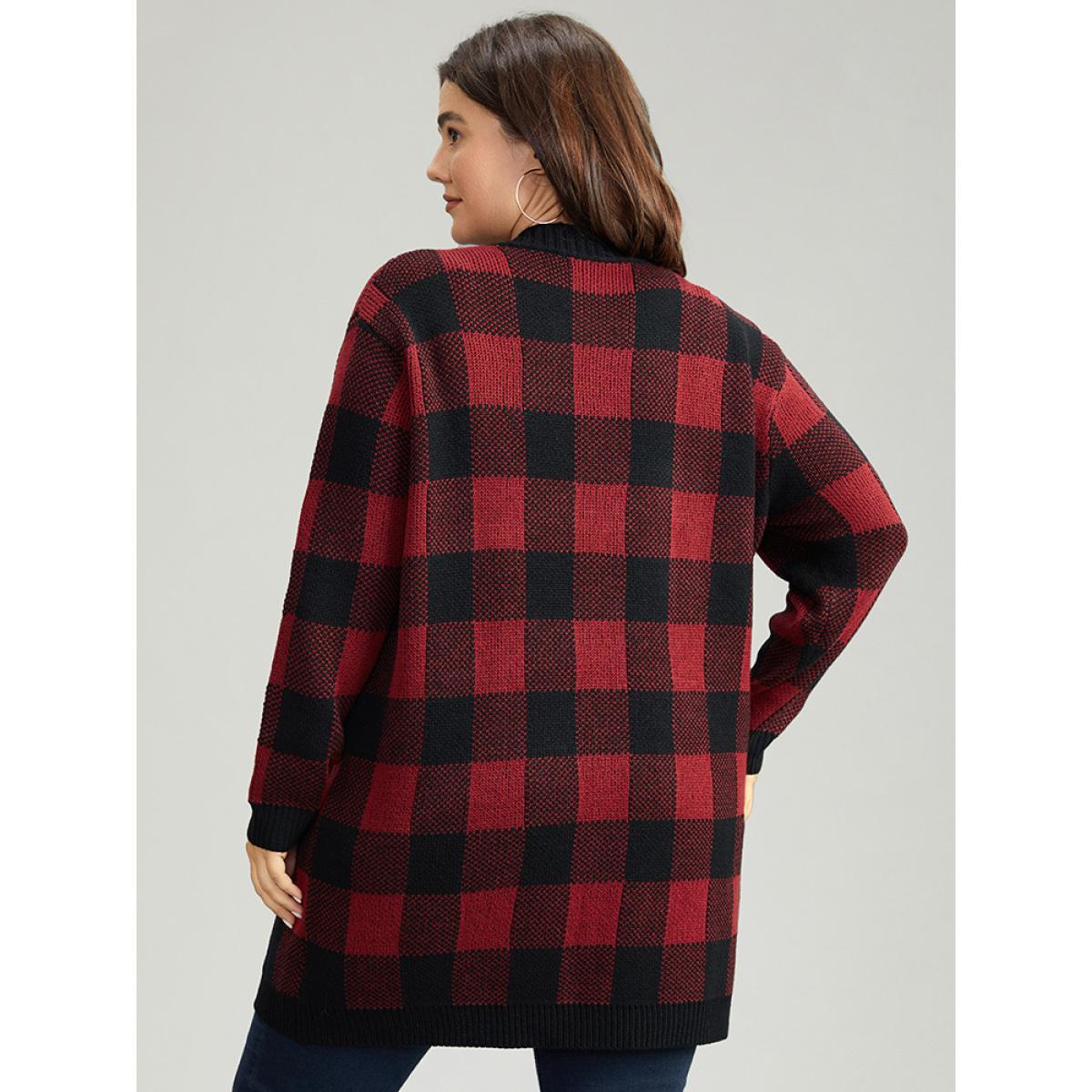 Plus Size Plaid Patched Pocket Loose Cardigan Scarlet Women Casual Loose Long Sleeve Everyday Cardigans BloomChic 10/M Product Image