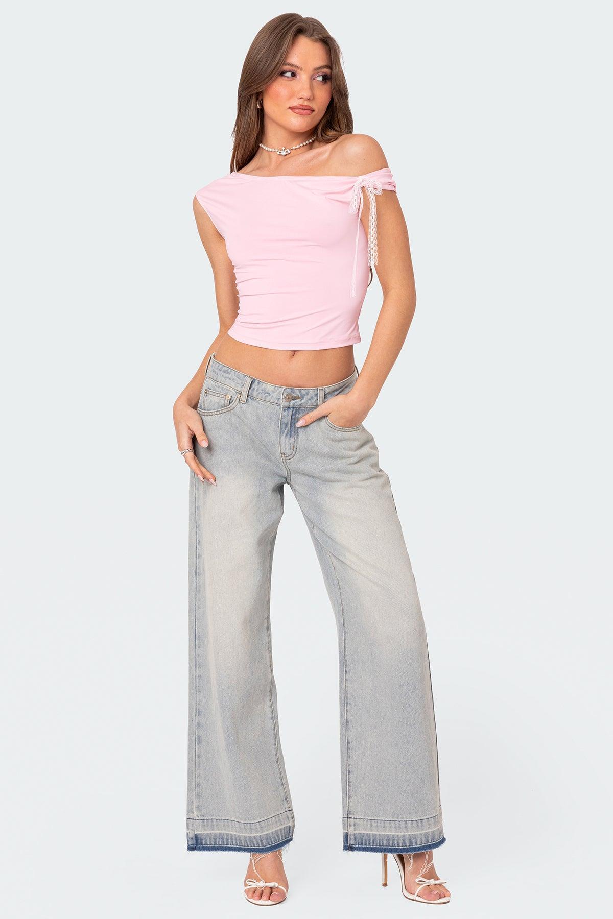 Lace Bow Asymmetric Top Product Image