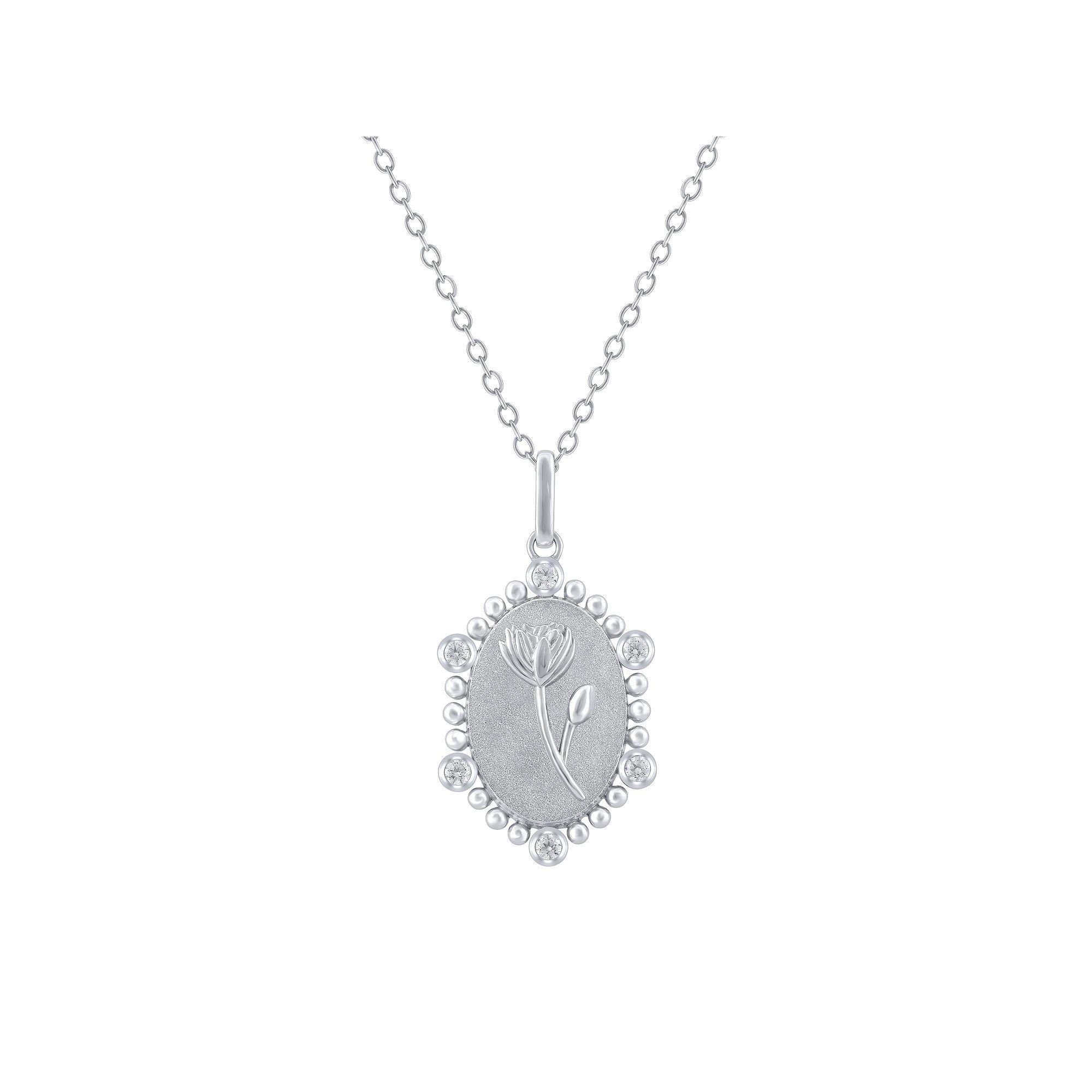 Royal Aura Sterling Silver 1/10 Carat T.W. Diamond Birth Flower July Water Lilly Pendant Necklace, Women's, Size: 18" Product Image