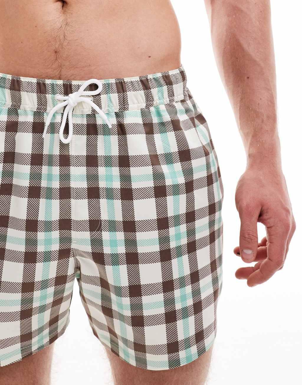 ASOS DESIGN swim shorts in short length in plaid print Product Image