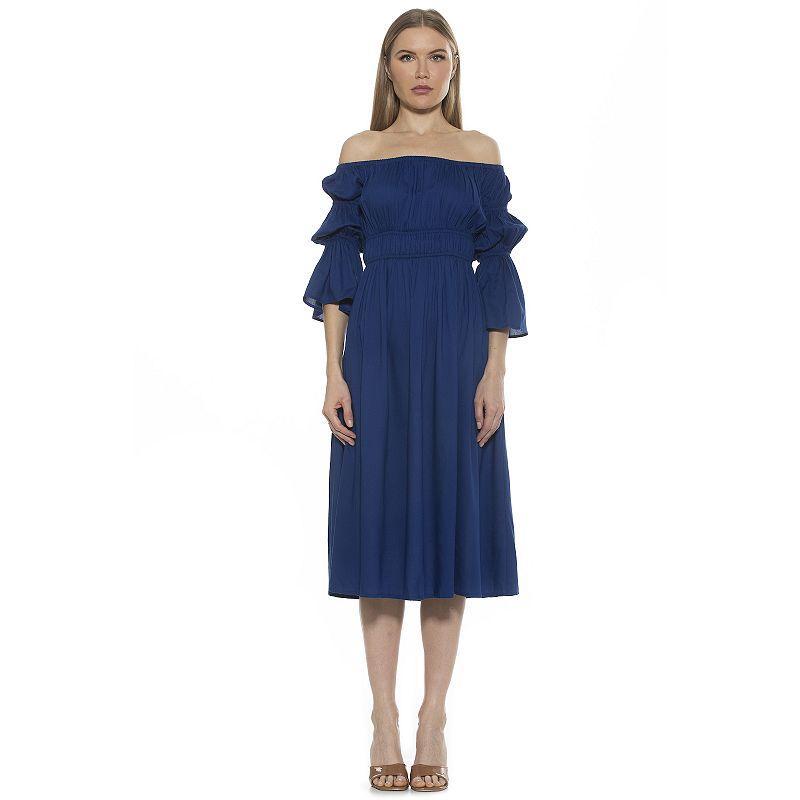 Women's ALEXIA ADMOR Rey Off-the-Shoulder Midi Dress, Size: 4, Teal Blue Product Image