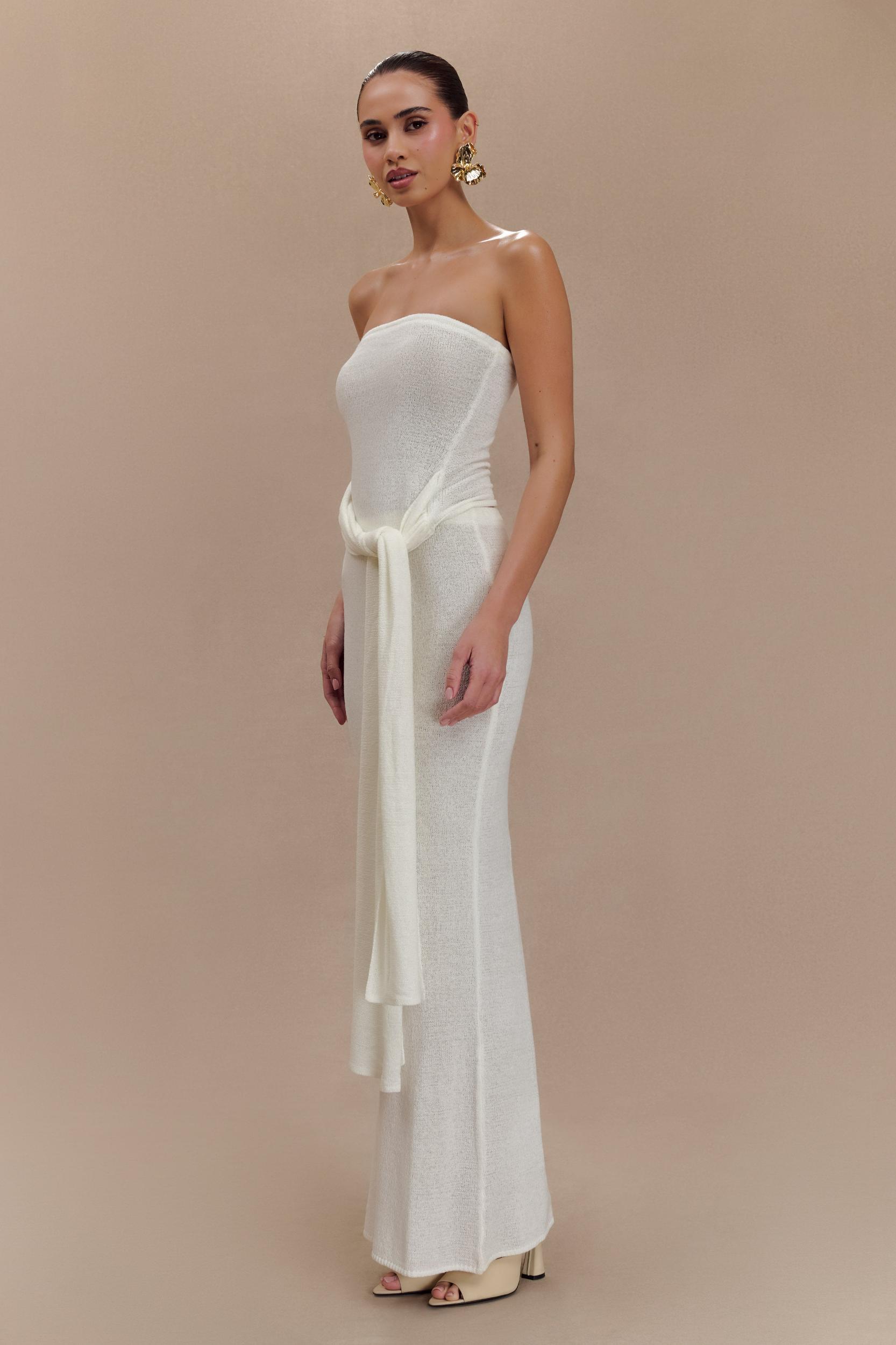 Phoebe Strapless Tie Knit Top - Ivory Product Image