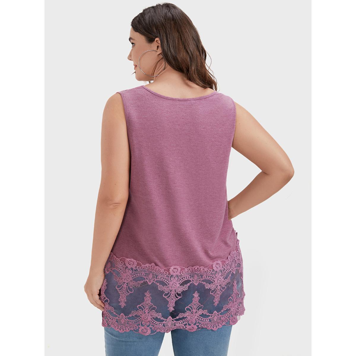 Plus Size Plain Crochet Lace Tank Top Women DustyPink Elegant Lace Round Neck Dailywear Tank Tops Camis BloomChic 30/6X Product Image