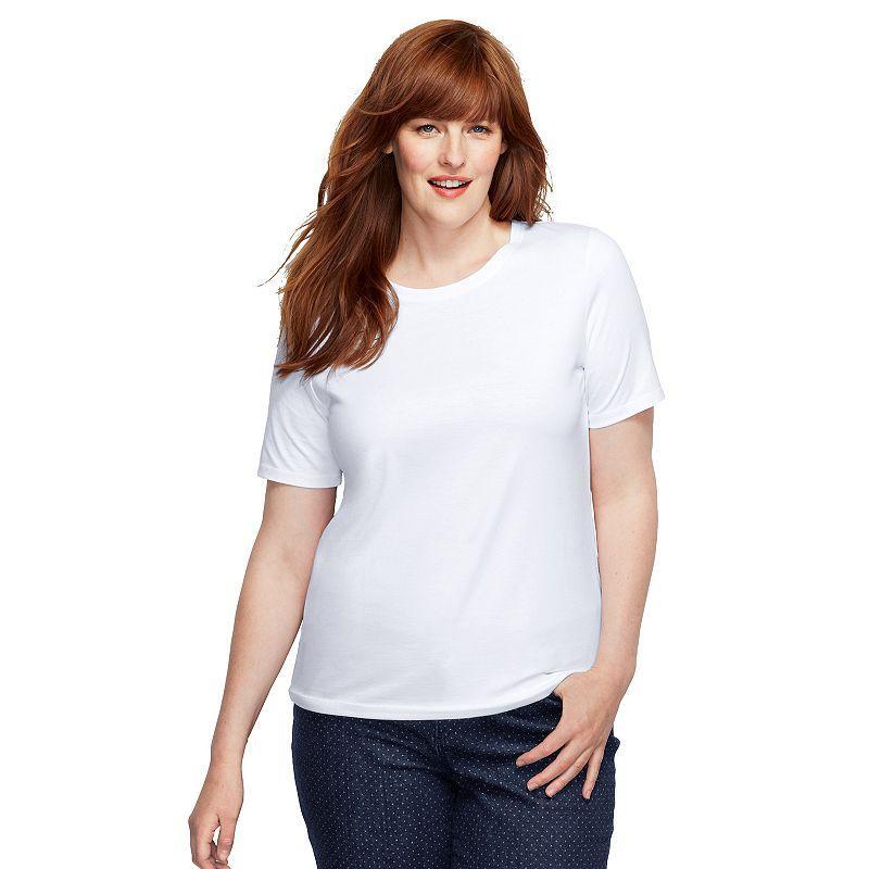 Plus Size Lands' End Relaxed Supima Cotton Crewneck Tee, Women's, Size: 3XL, White Product Image
