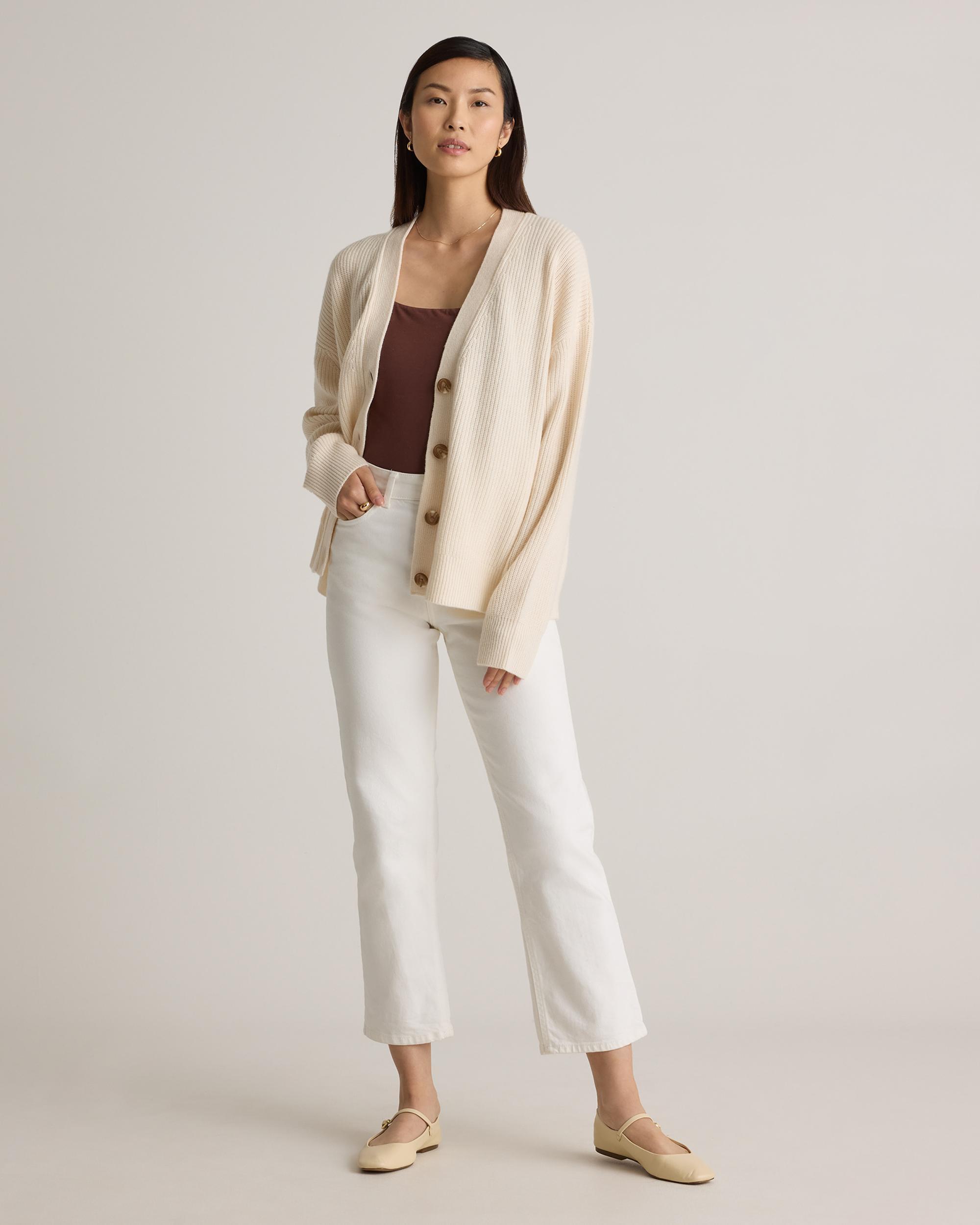 Quince | Women's Mongolian Cashmere Fisherman Boxy Cropped Cardigan Sweater Product Image