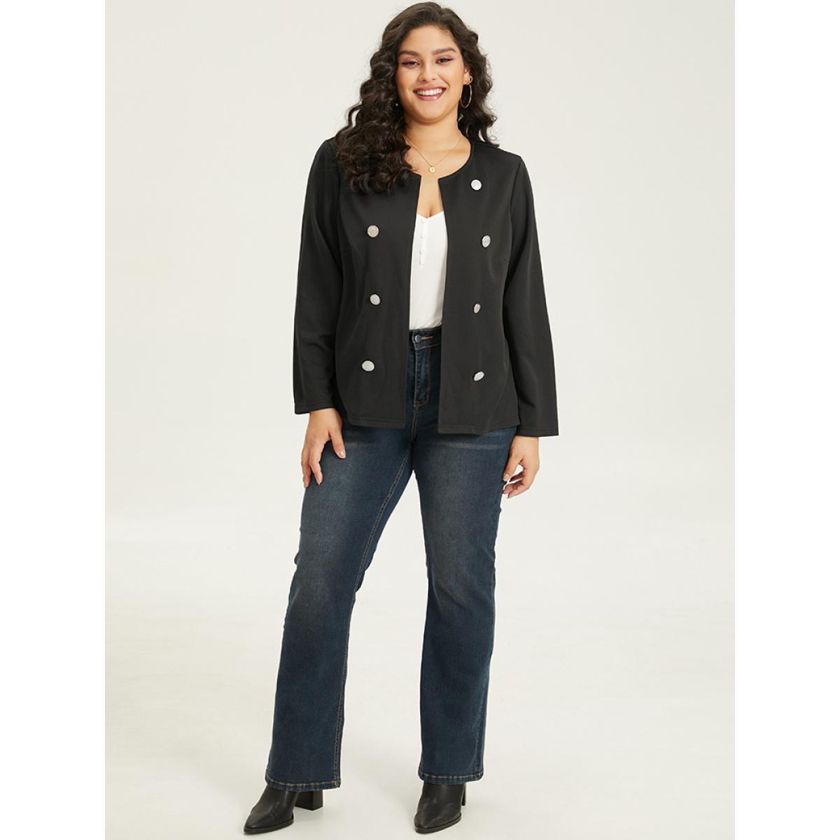 Plus Size Halloween Solid Buckle Detail Jacket Women Black Plain Work Jackets BloomChic 22-24/3X Product Image