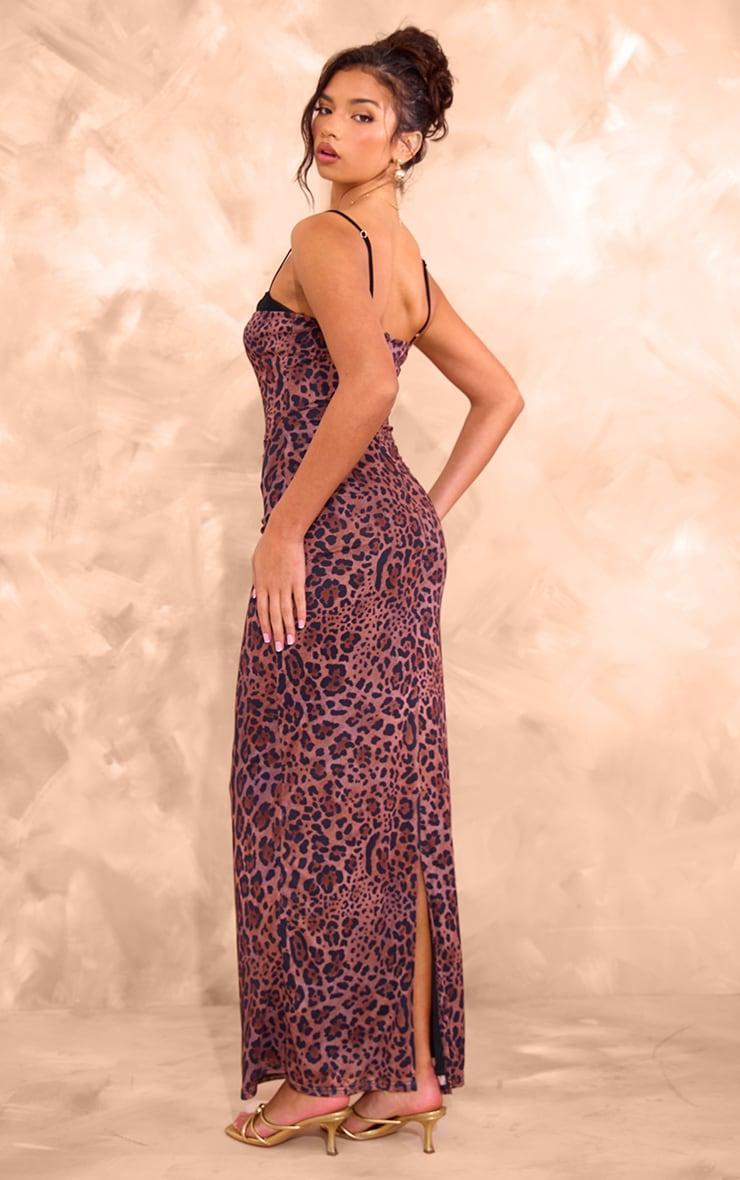 Leopard Print Mesh Cup Cami Maxi Dress Product Image