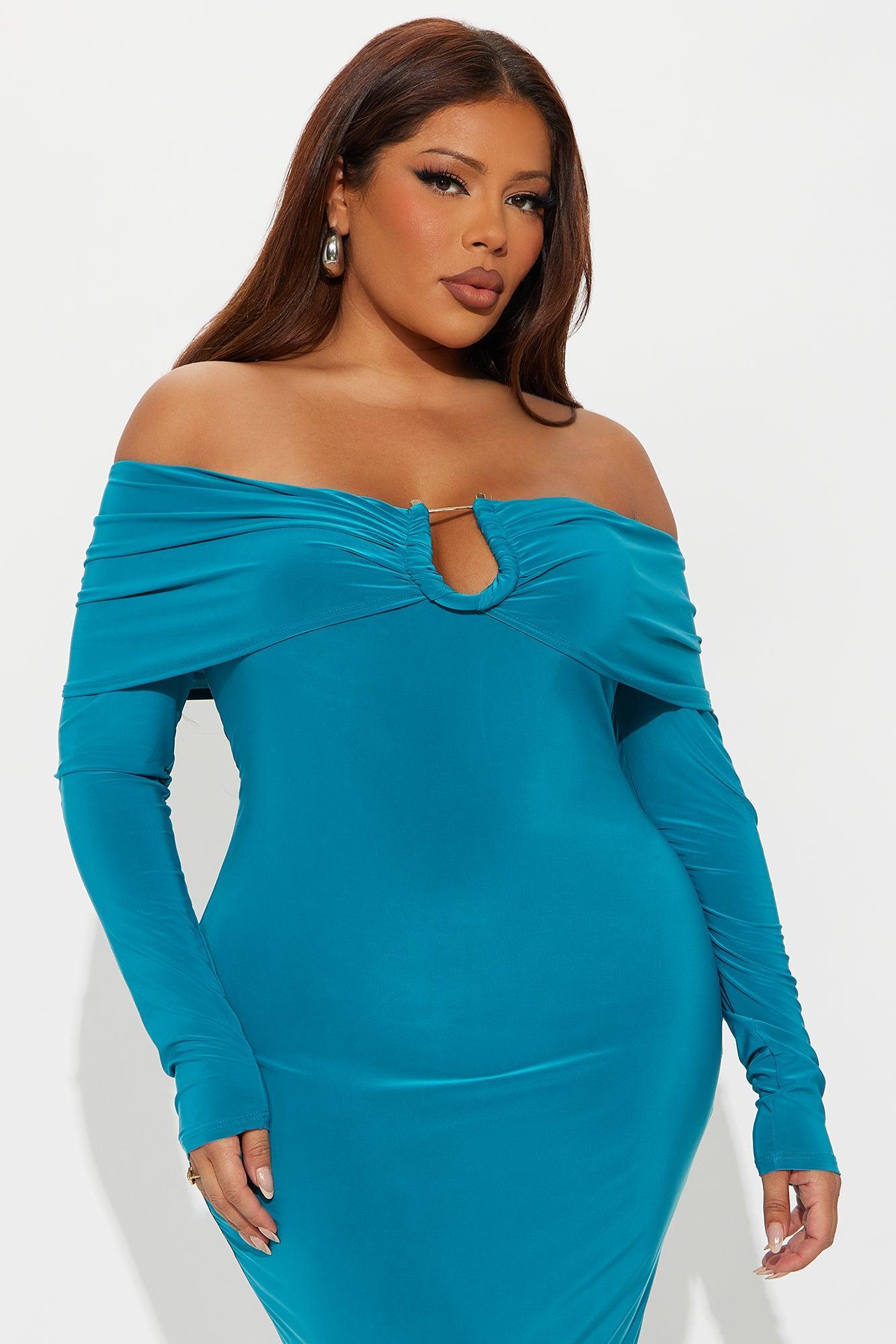 Sabina Off Shoulder Midi Dress - Blue Product Image