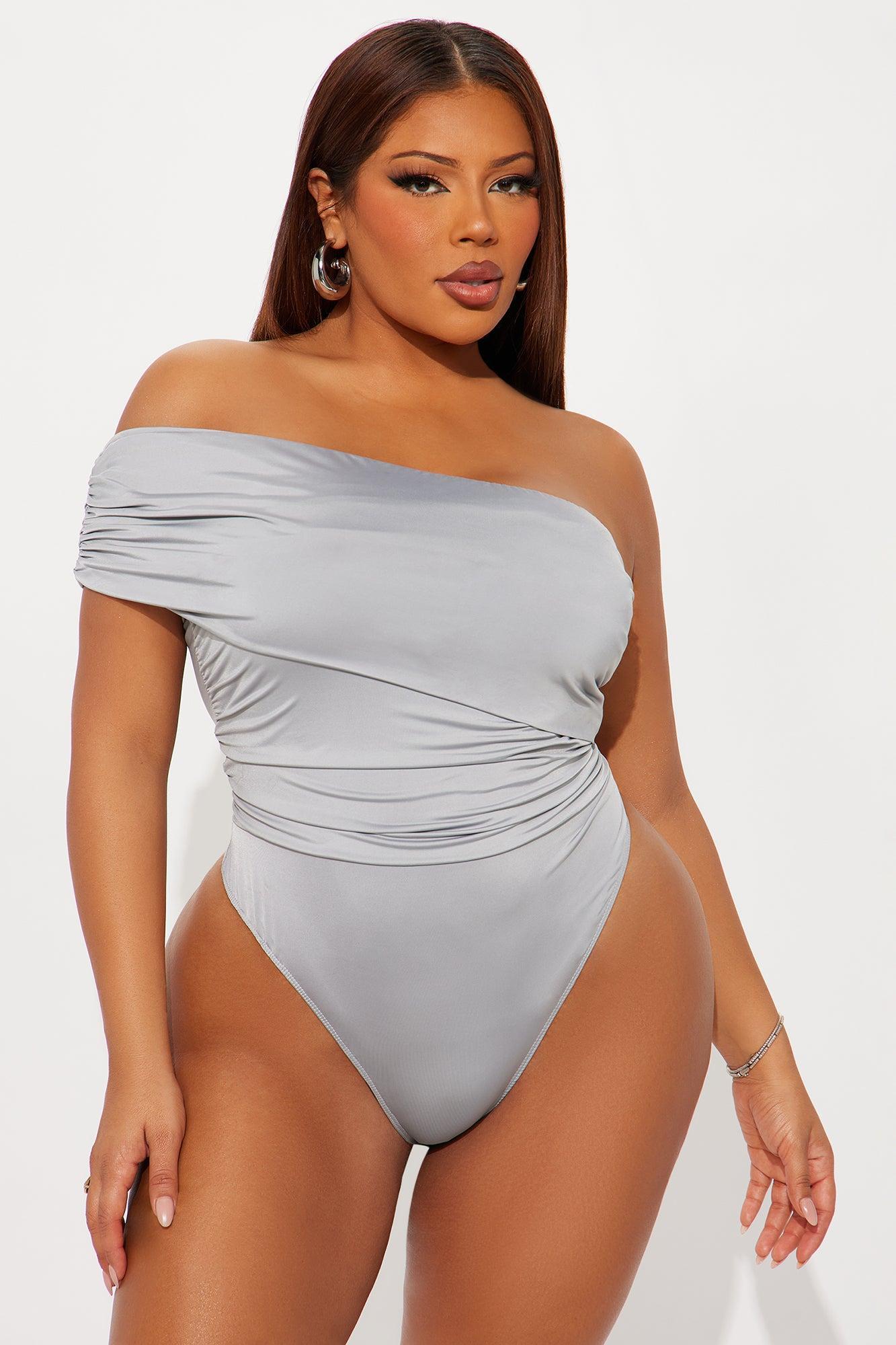 Reese Off Shoulder Ruched Bodysuit - Grey Product Image